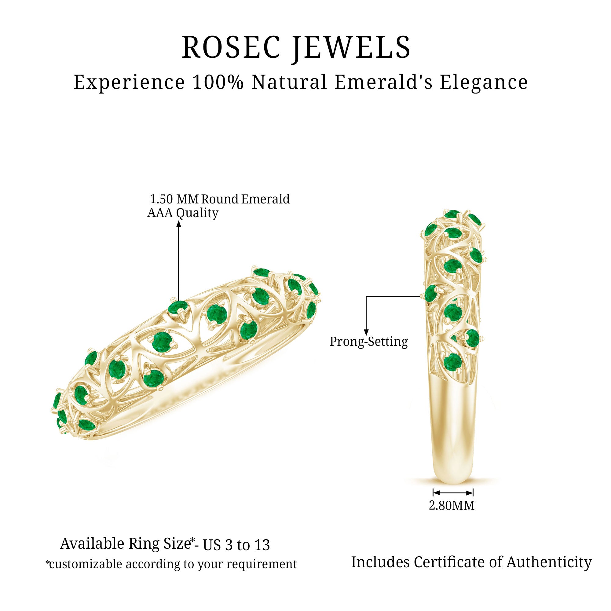 Rosec Jewels-Natural Emerald Filigree Wedding Band for Women