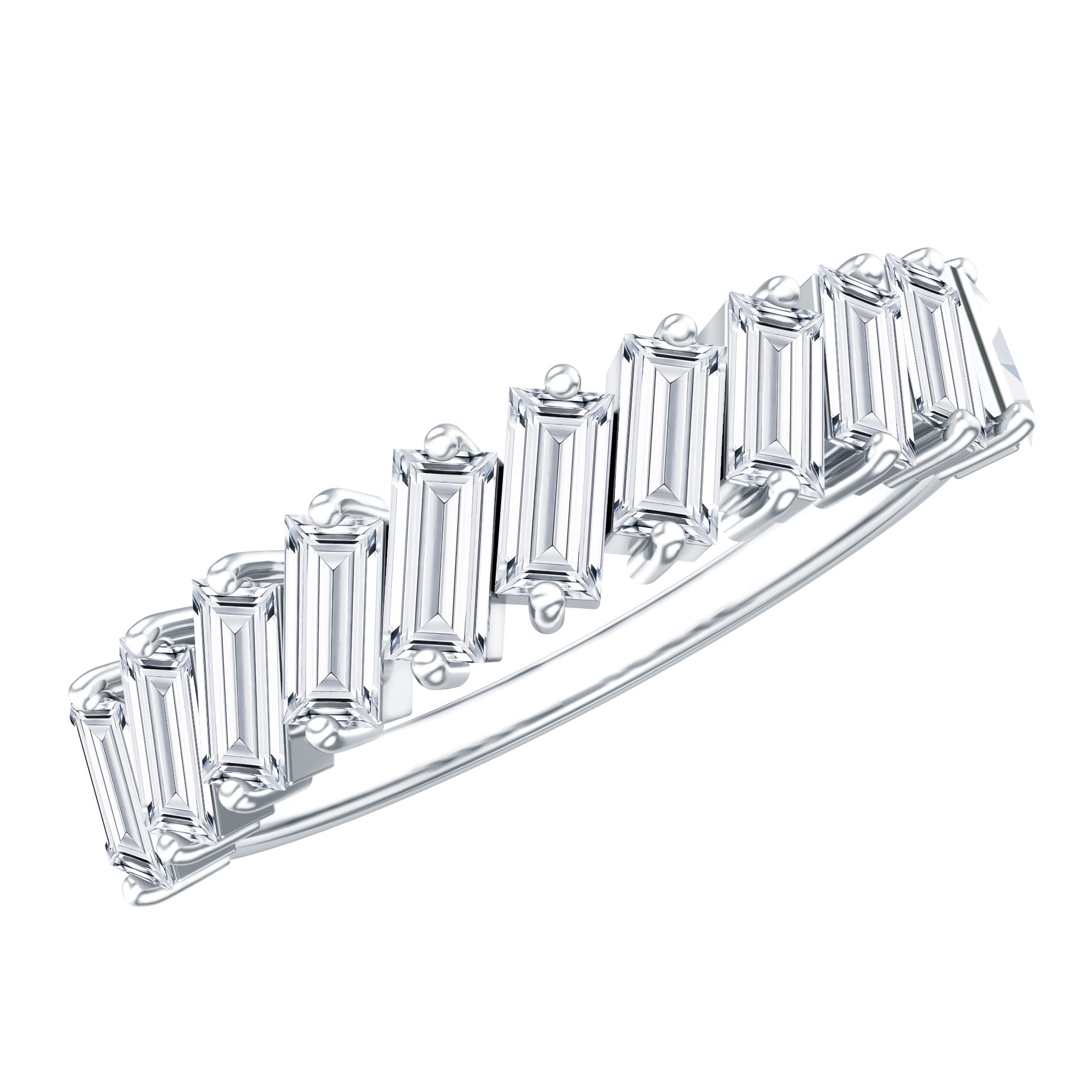 Certified Moissanite Baguette Cut Half Eternity Ring D-VS1 - Rosec Jewels