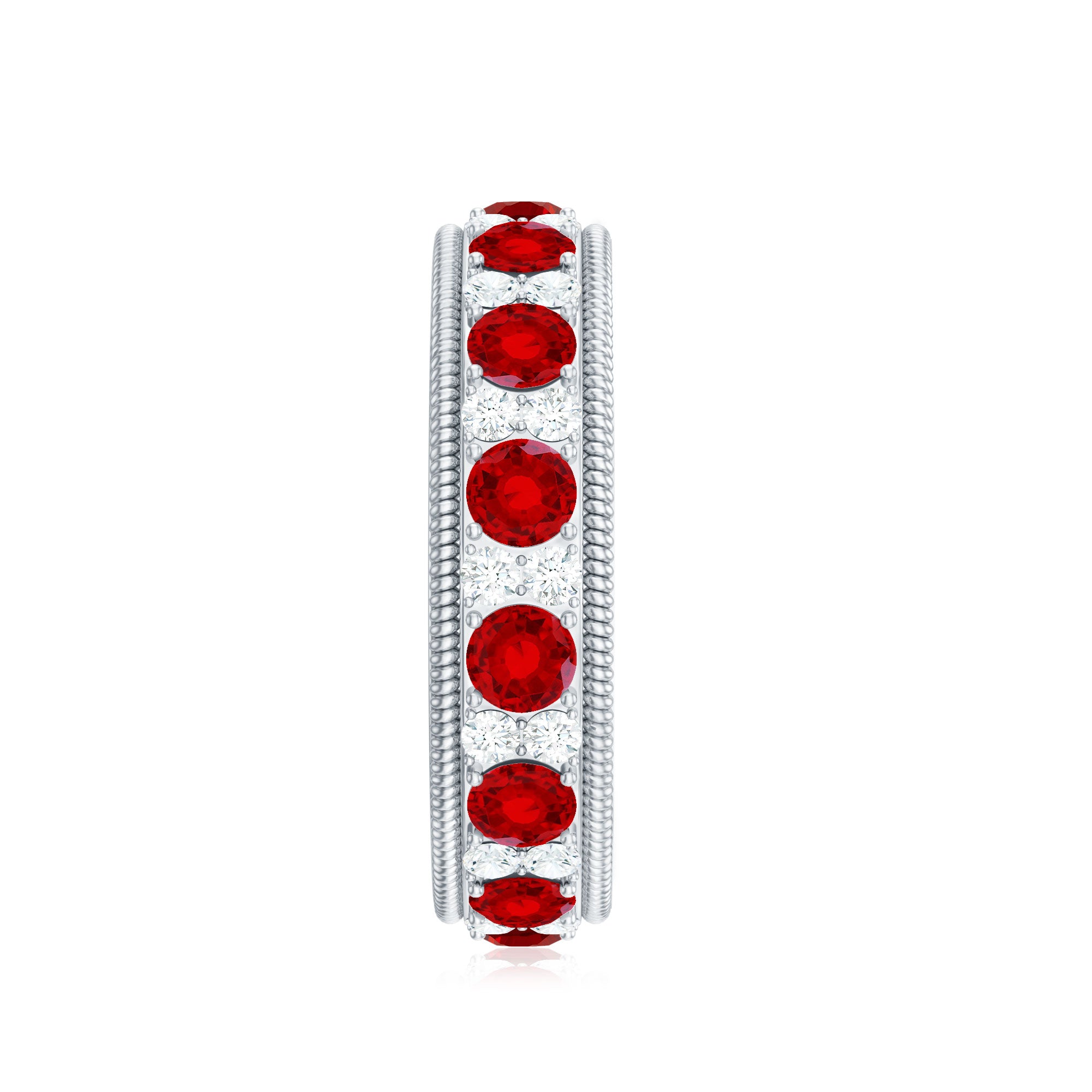 Rosec Jewels-Round Cut Lab Created Ruby and Diamond Wedding Band