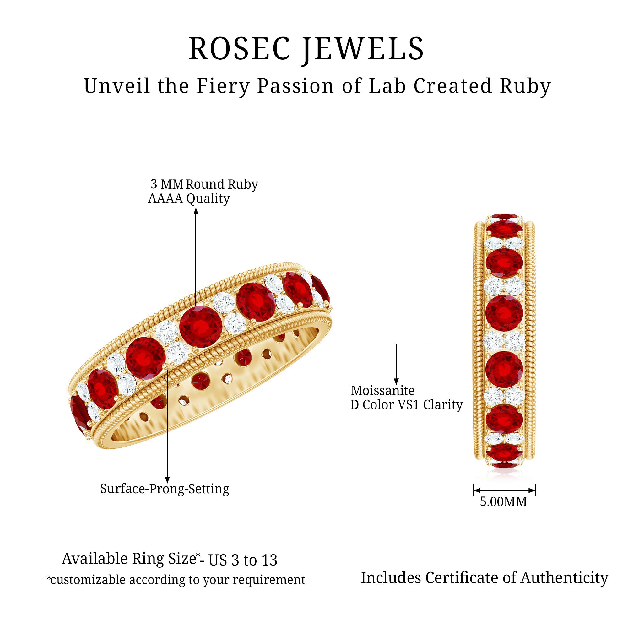 Rosec Jewels-Round Cut Lab Created Ruby and Diamond Wedding Band