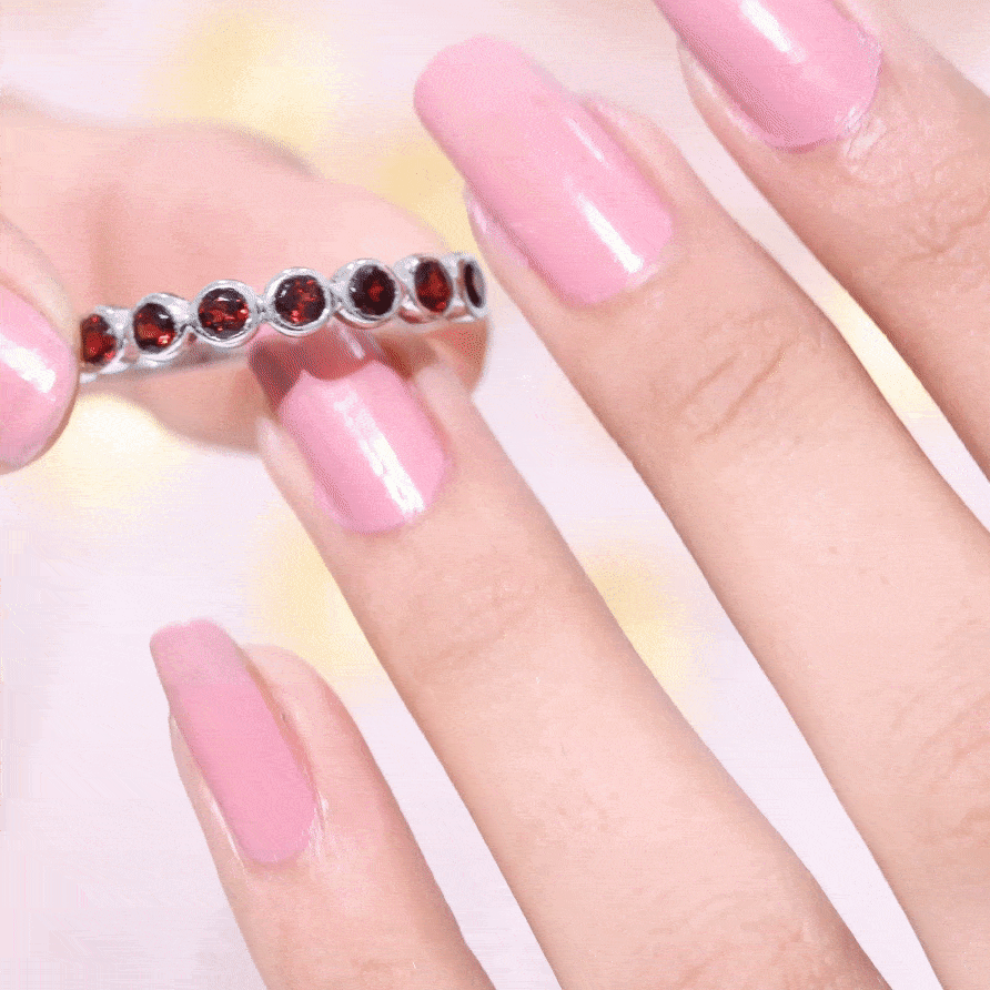 Certified Real Garnet Half Eternity Ring in Bezel Setting AAA - Rosec Jewels