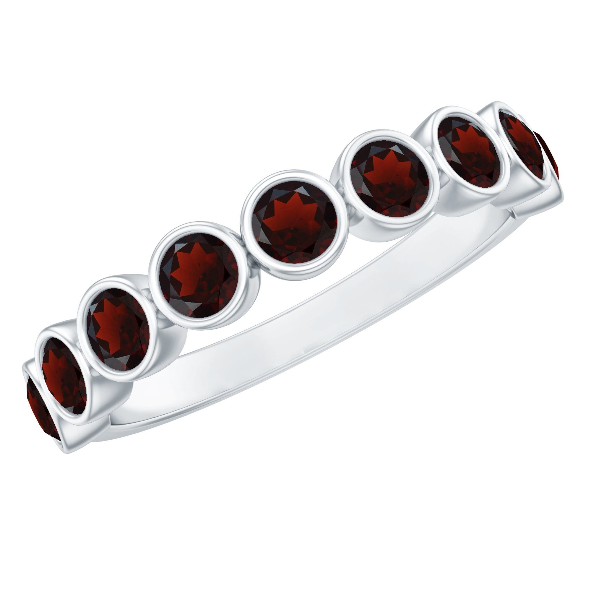 Certified Real Garnet Half Eternity Ring in Bezel Setting AAA - Rosec Jewels