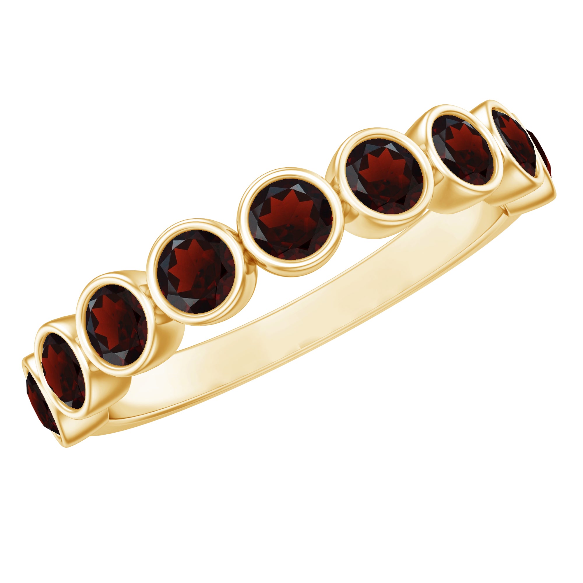 Certified Real Garnet Half Eternity Ring in Bezel Setting AAA - Rosec Jewels