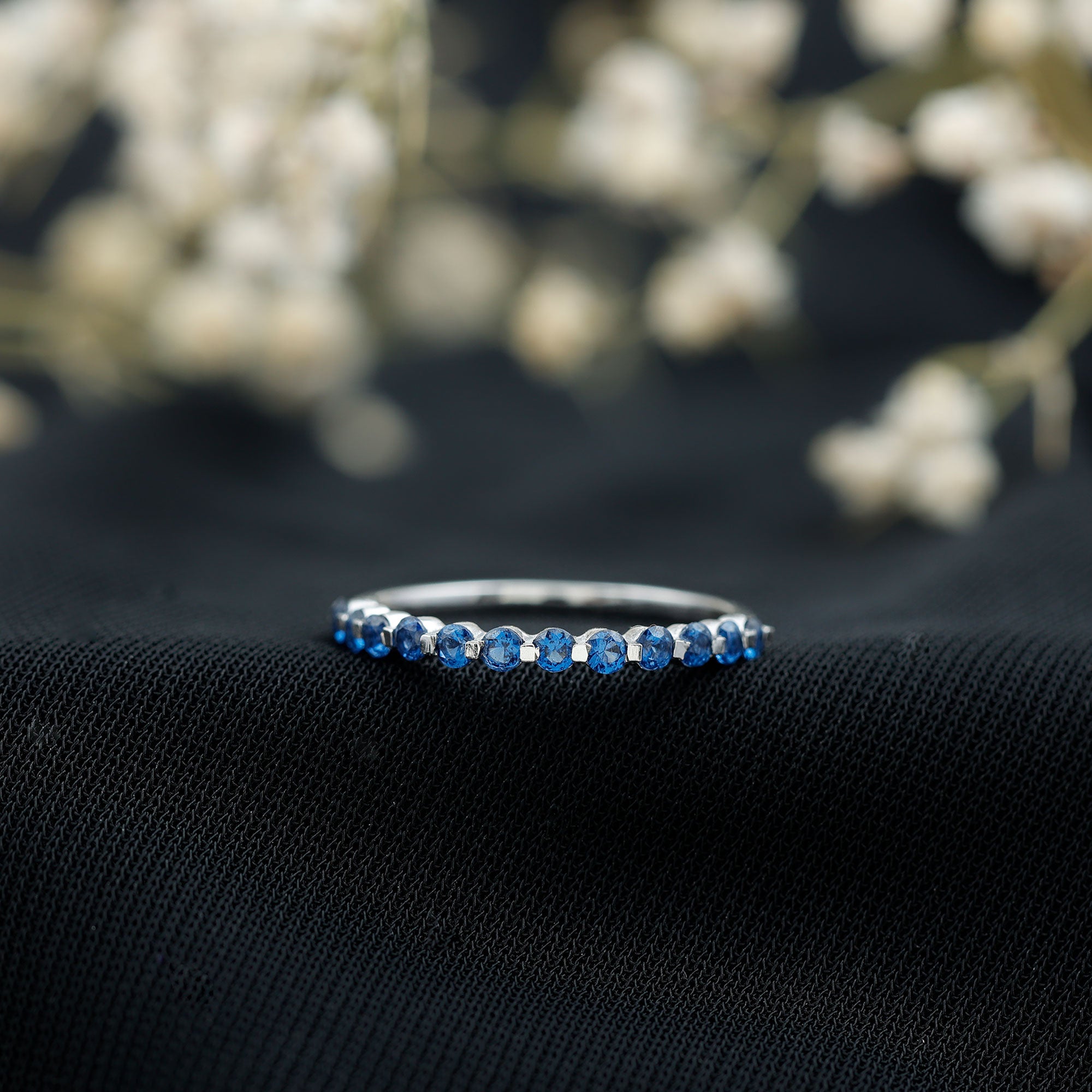 Certified Lab Grown Blue Sapphire Half Eternity Ring for Women AAAA - Rosec Jewels