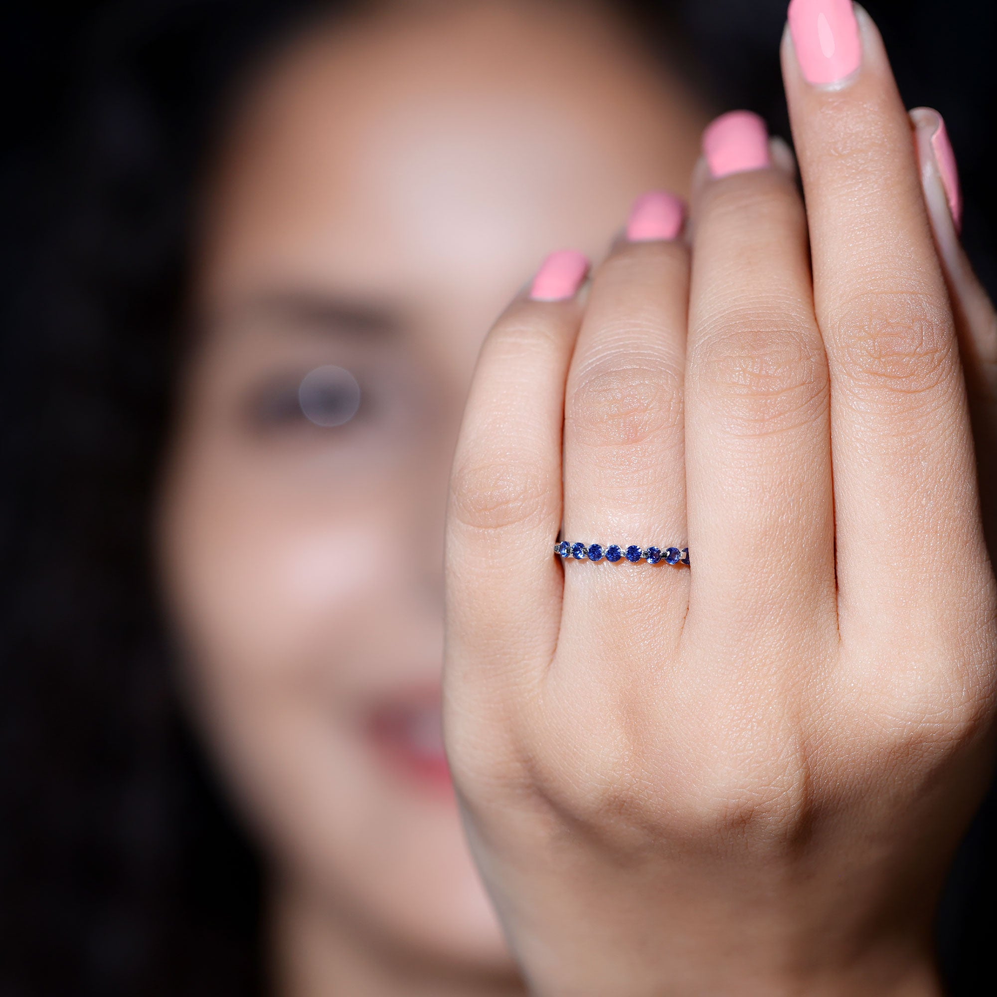 Certified Lab Grown Blue Sapphire Half Eternity Ring for Women AAAA - Rosec Jewels