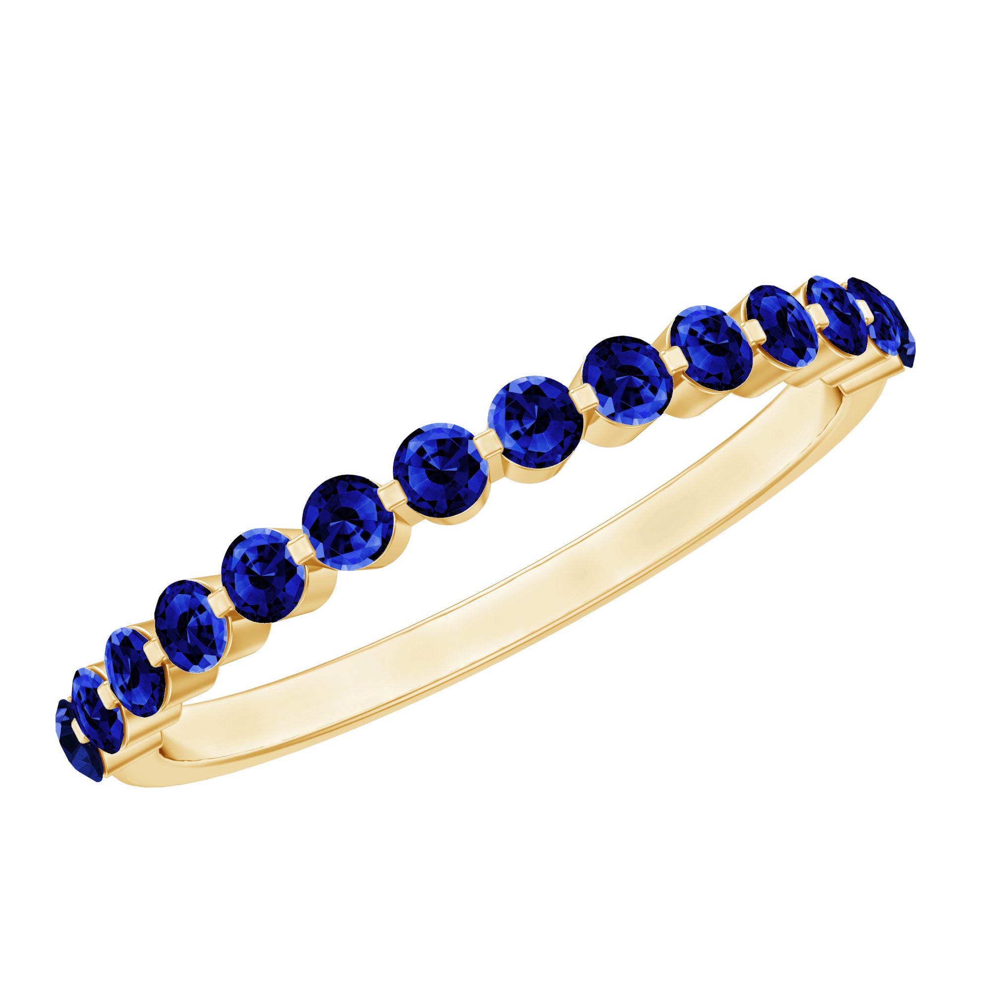 Certified Lab Grown Blue Sapphire Half Eternity Ring for Women AAAA - Rosec Jewels