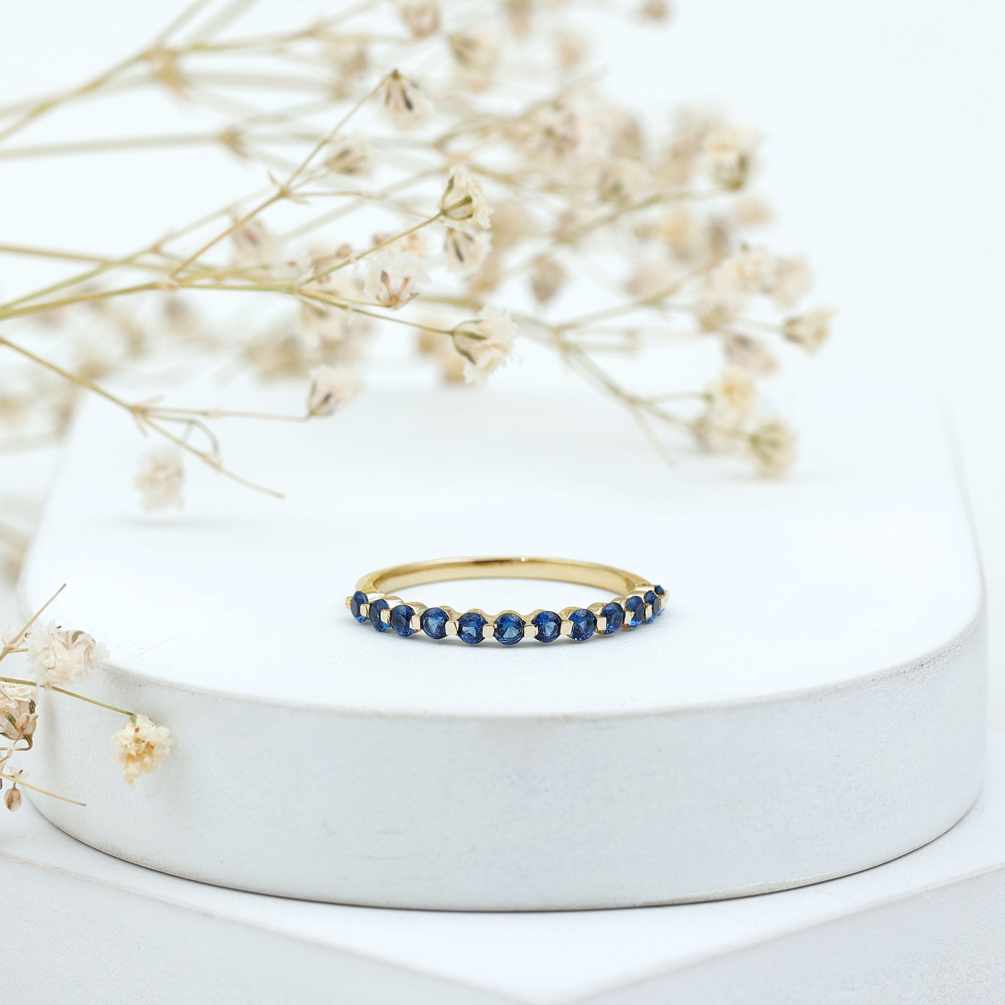 Certified Lab Grown Blue Sapphire Half Eternity Ring for Women AAAA - Rosec Jewels