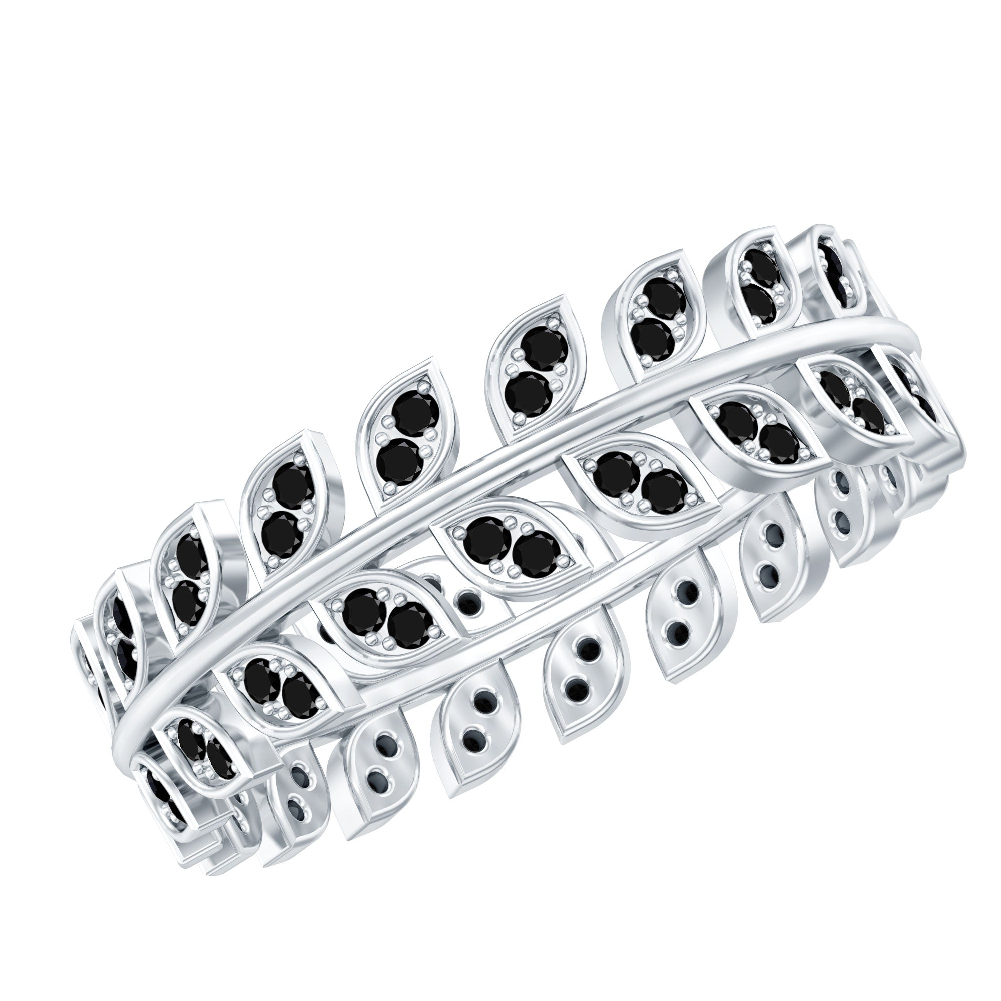 Real Black Onyx Leaf Wedding Band for Women