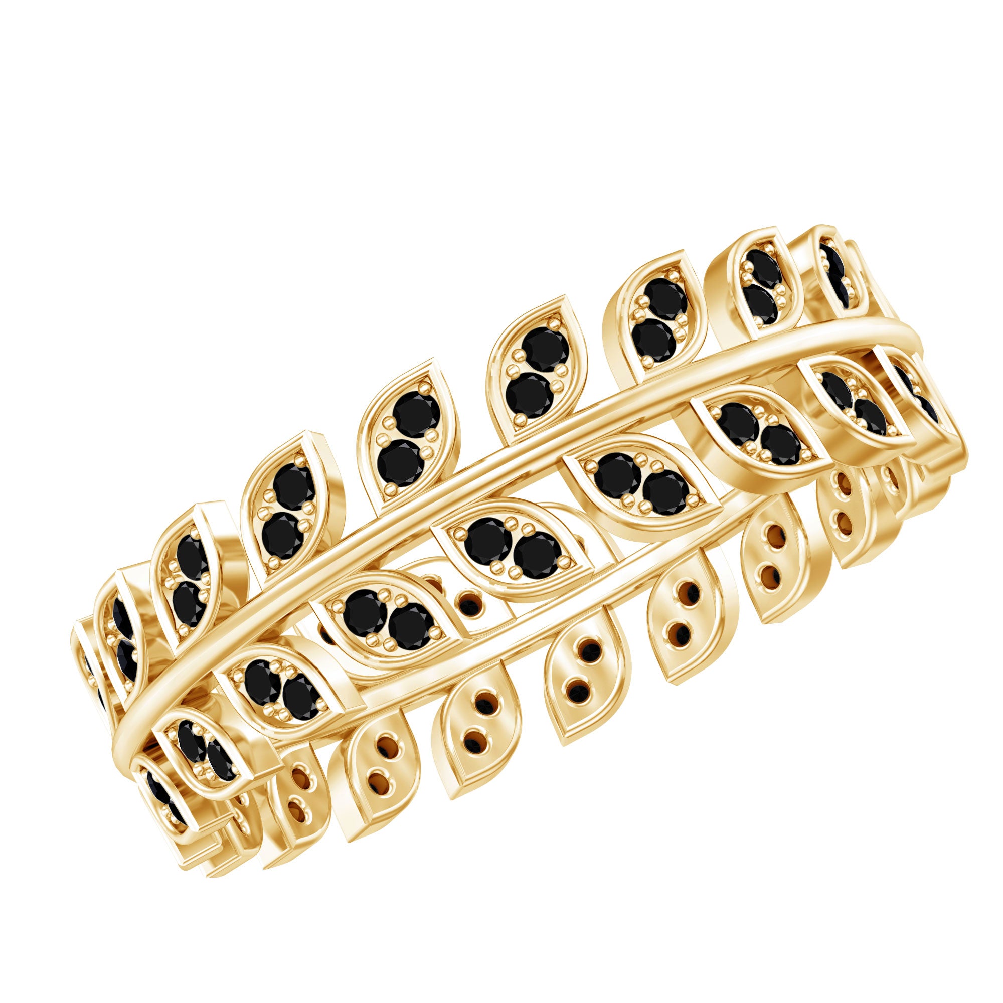 Real Black Onyx Leaf Wedding Band for Women AAA - Rosec Jewels
