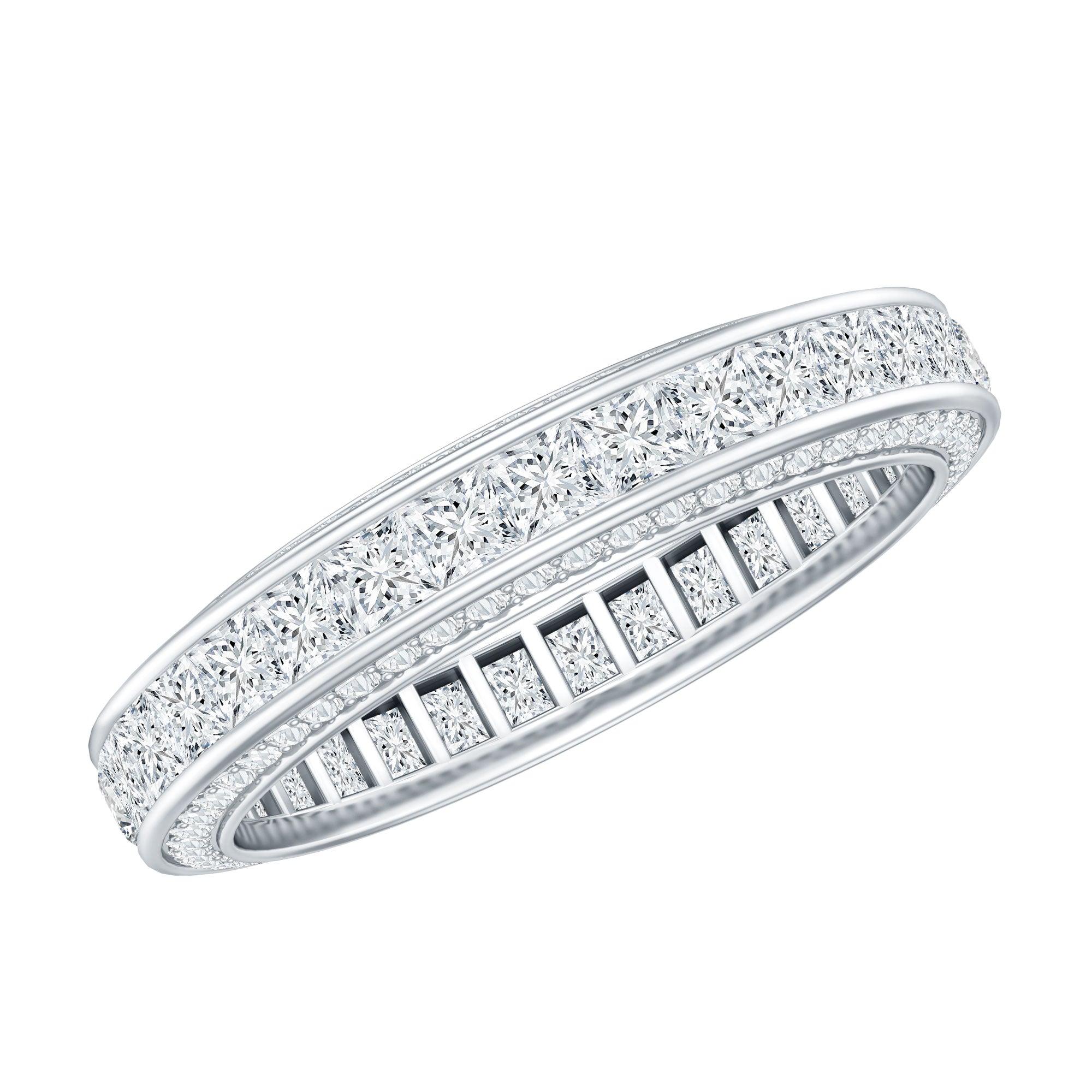 Channel Set Moissanite Princess Cut Wedding Band D-VS1 - Rosec Jewels
