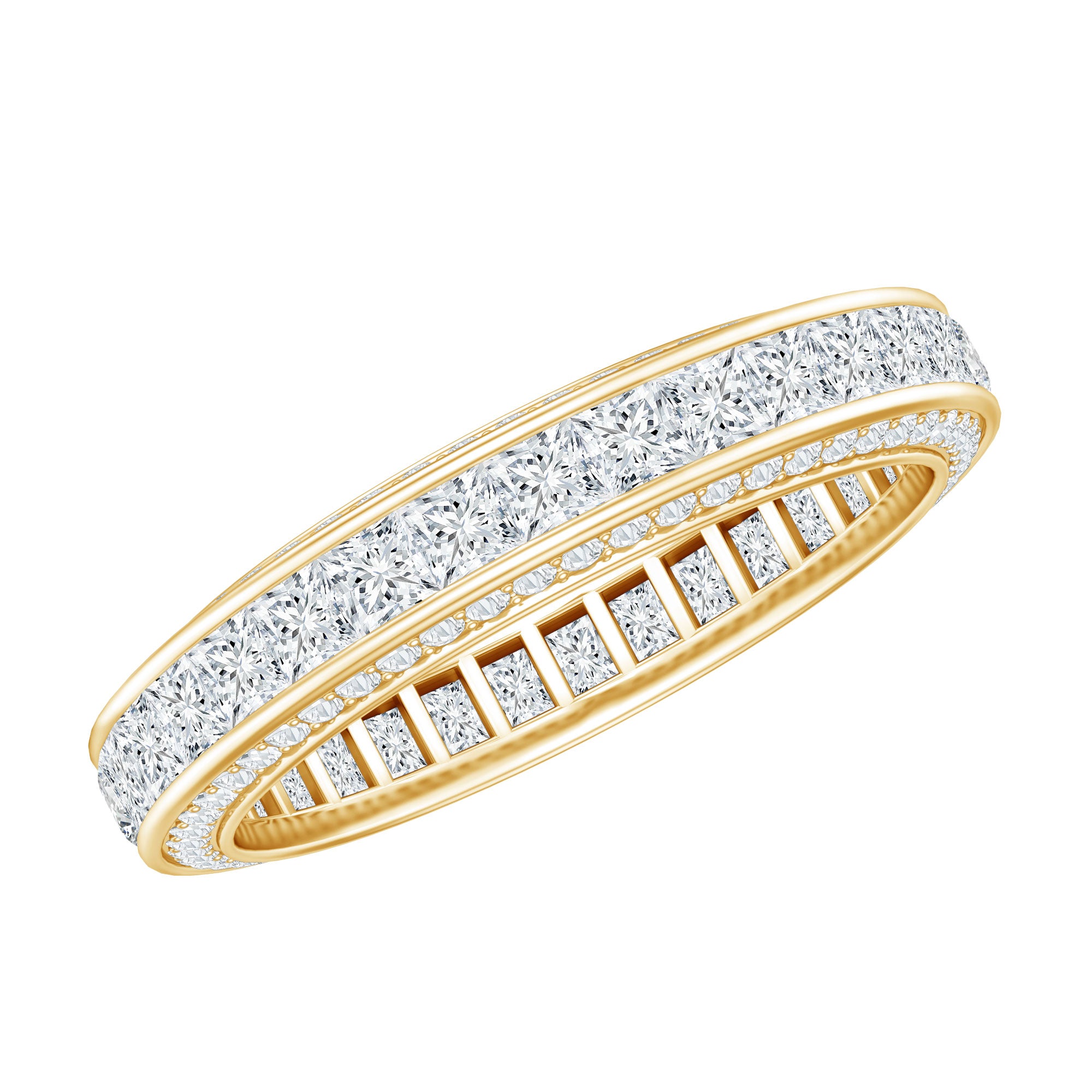 Channel Set Moissanite Princess Cut Wedding Band D-VS1 - Rosec Jewels