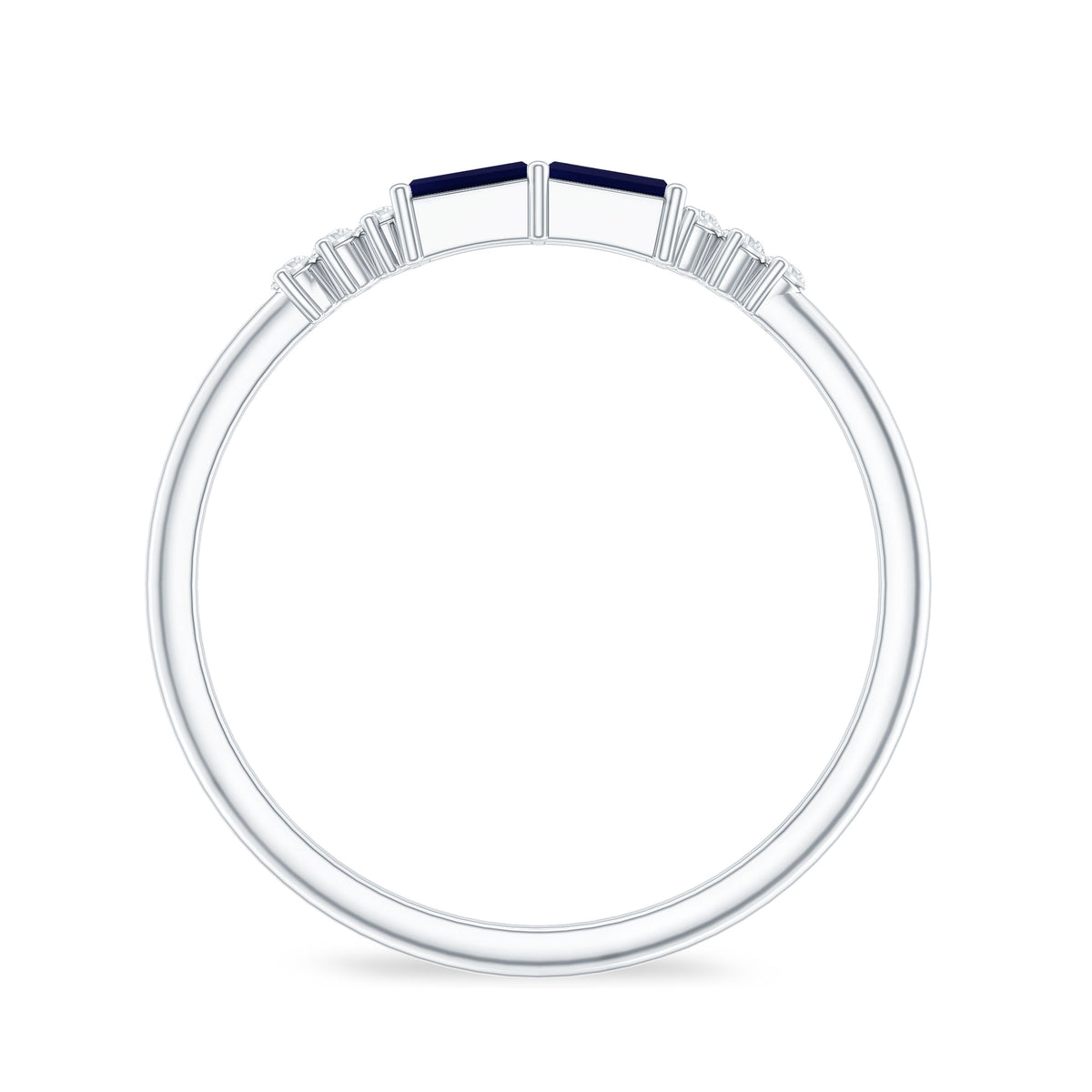 Natural Baguette Shape Blue Sapphire Promise Ring with Diamond AAA - Rosec Jewels