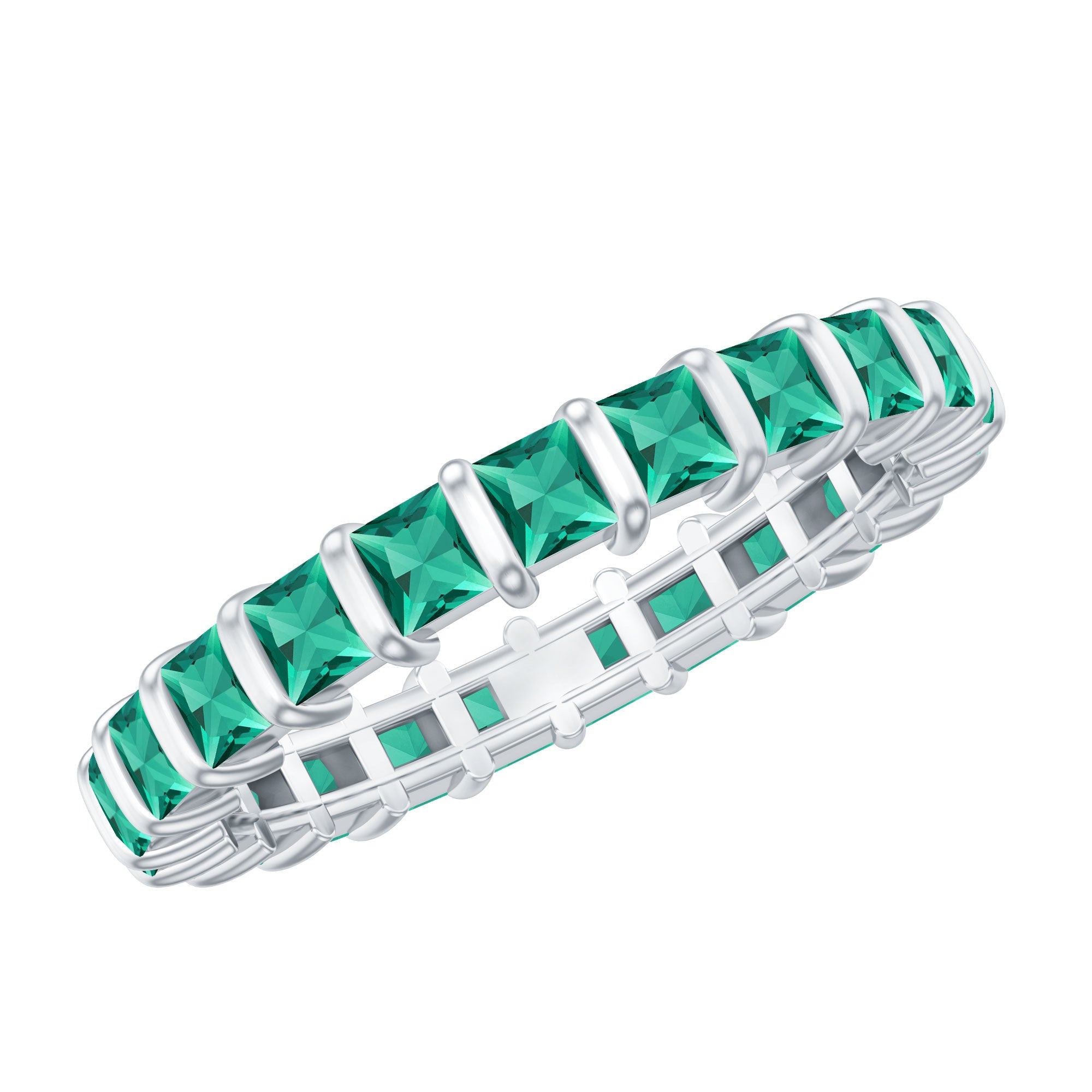 Simple Lab Created Emerald Eternity Wedding Band Ring
