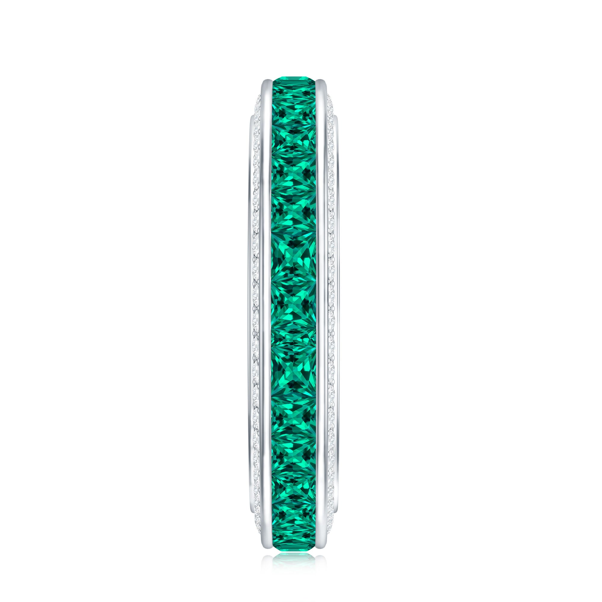 Certified Princess Cut Lab Grown Emerald Eternity Wedding Band in Channel Setting AAAA - Rosec Jewels