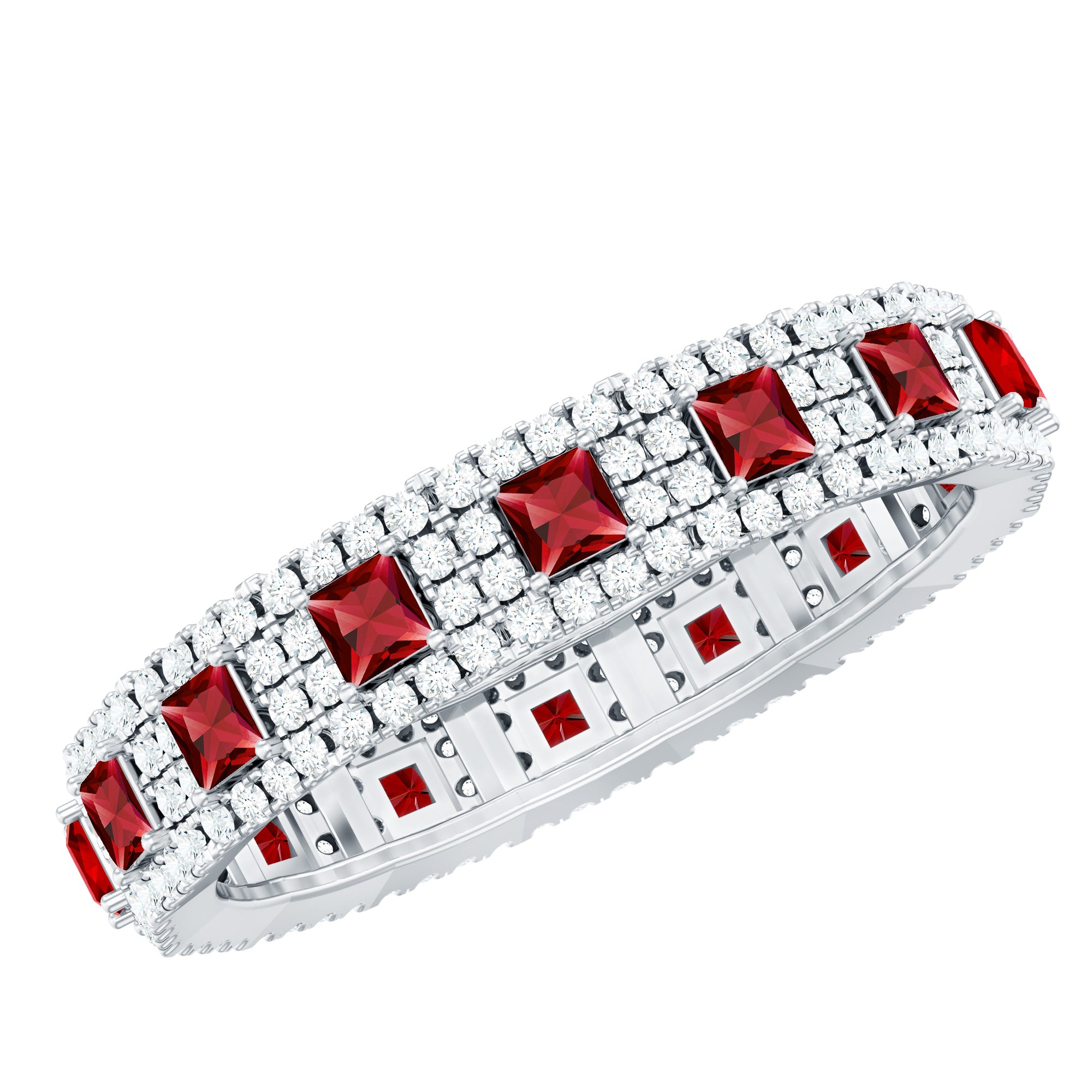 1.75 CT Princess Cut Created Ruby Wedding Band Ring with Diamond Accent