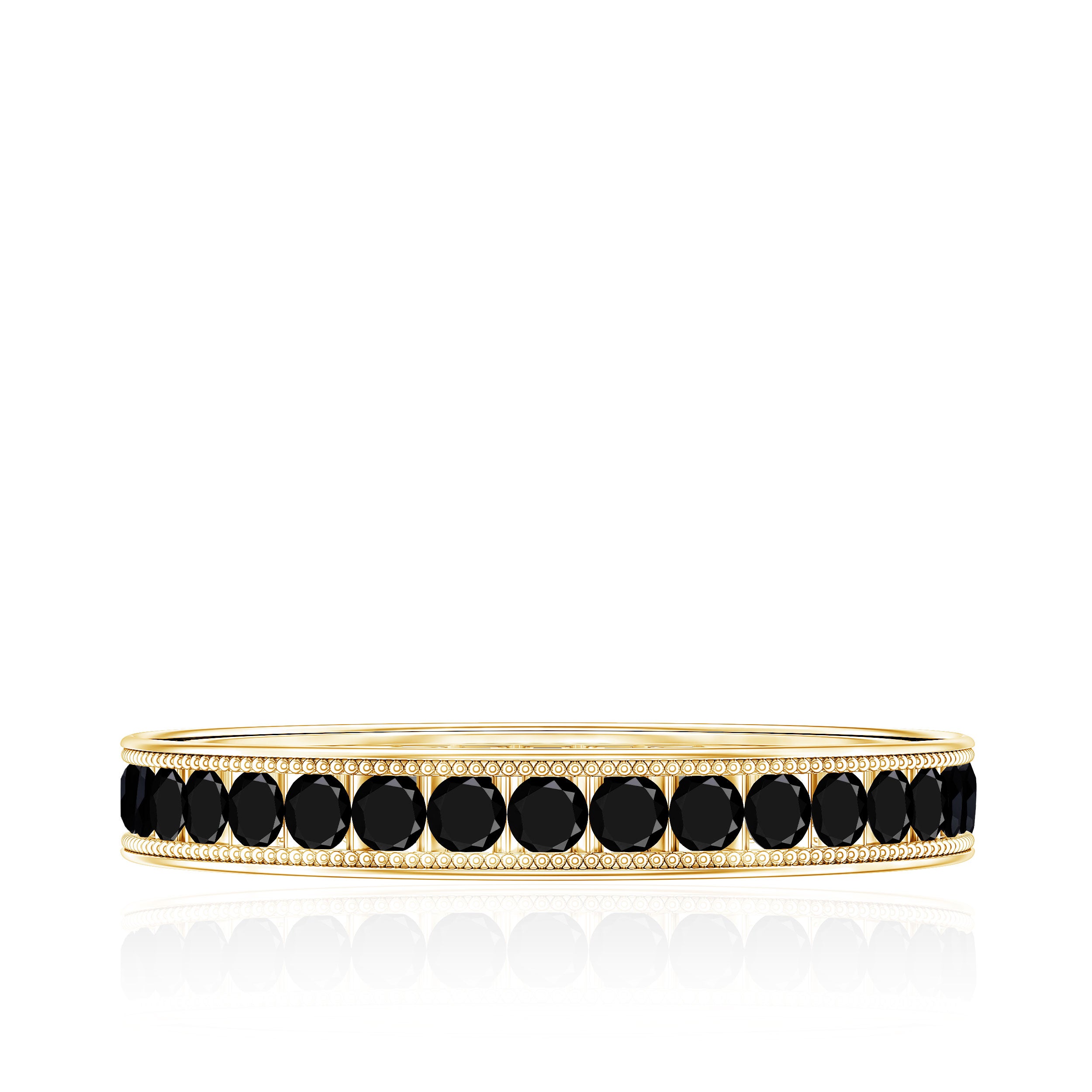 Black Onyx Wedding Band with Milgrain Detailing AAA - Rosec Jewels
