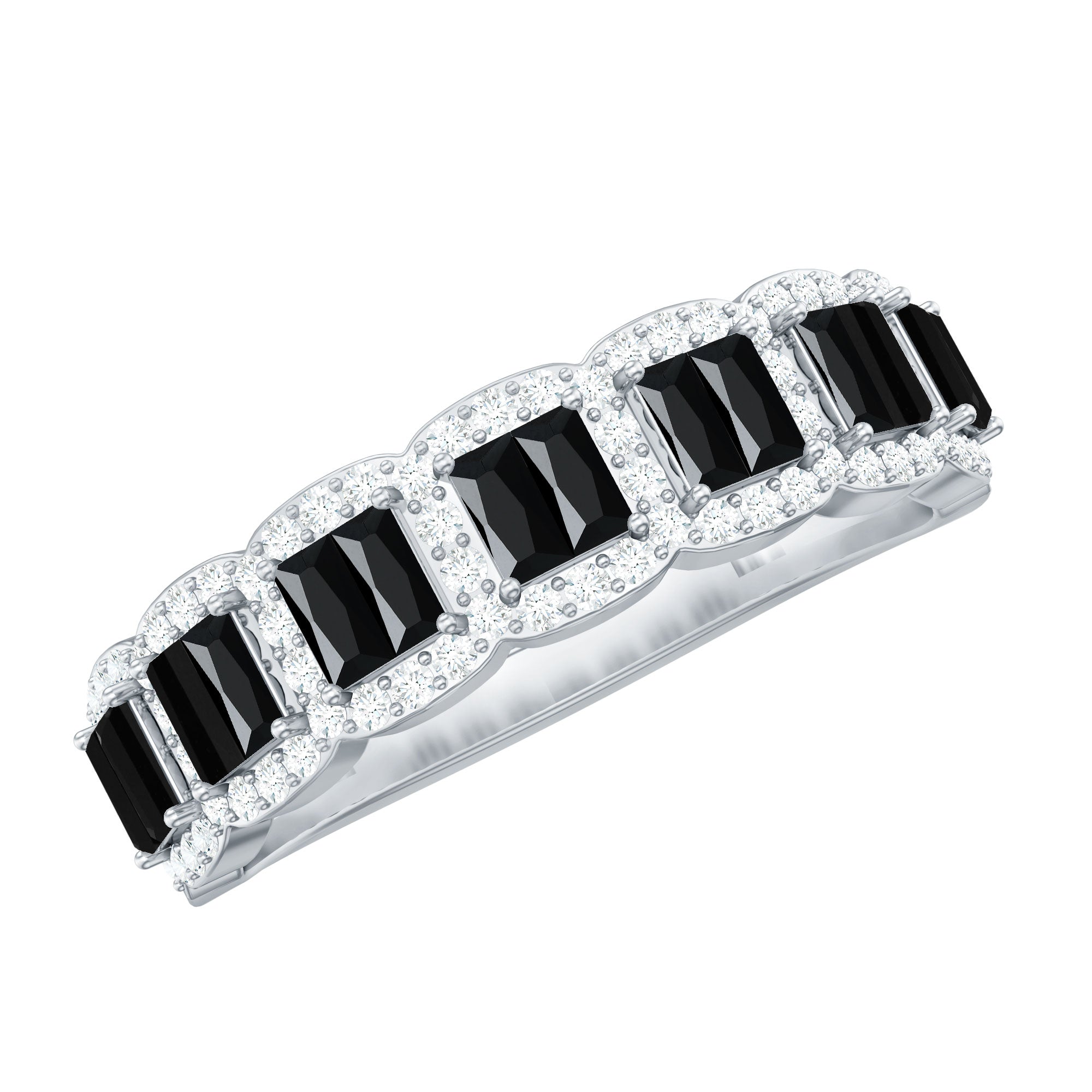 Rosec Jewels-Baguette Cut Lab Grown Black and White Diamond Half Eternity Band