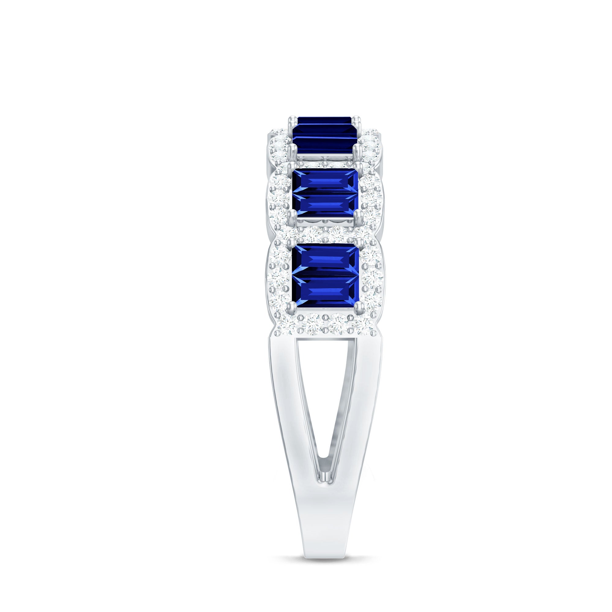 Certified Lab Grown Blue Sapphire Eternity Wedding Band with Diamond AAAA - Rosec Jewels