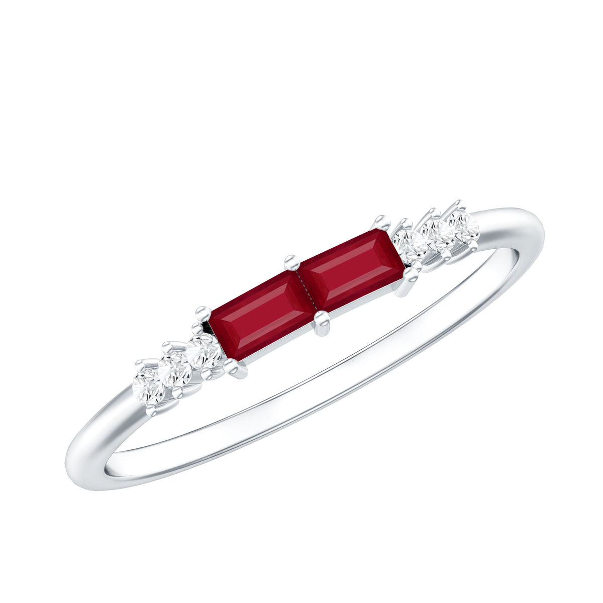 Natural Baguette Ruby 2 Stone Promise Ring with Diamond AAA - Rosec Jewels