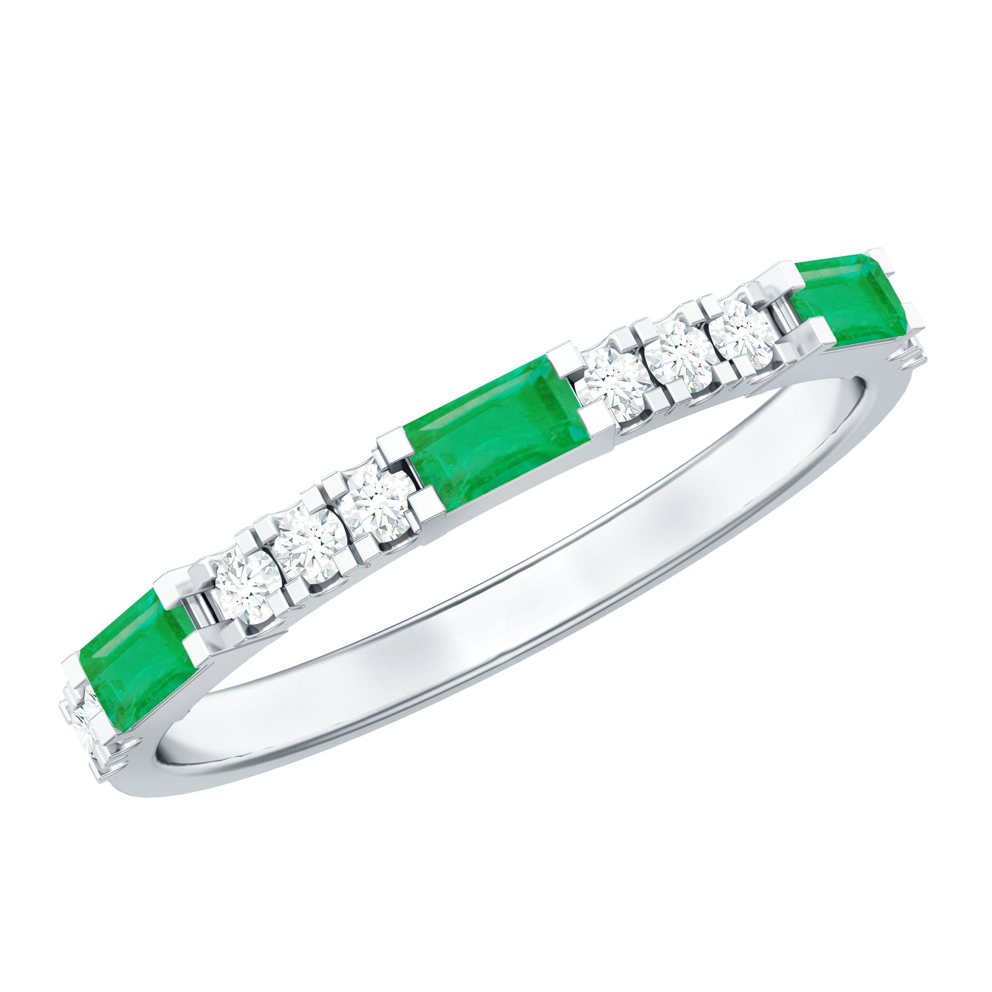 Stackable Green Emerald and Diamond Ring in Prong Setting AAA - Rosec Jewels
