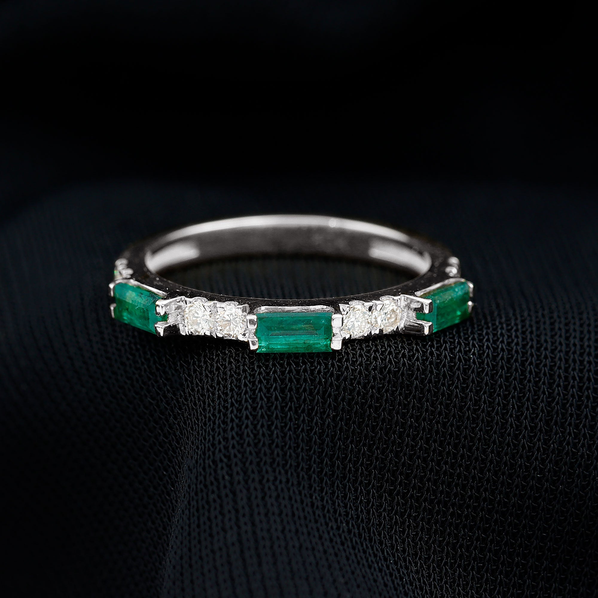 Stackable Green Emerald and Diamond Ring in Prong Setting AAA - Rosec Jewels