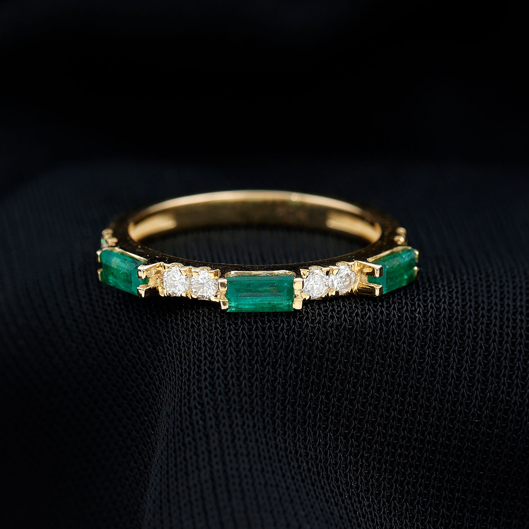 Stackable Green Emerald and Diamond Ring in Prong Setting AAA - Rosec Jewels