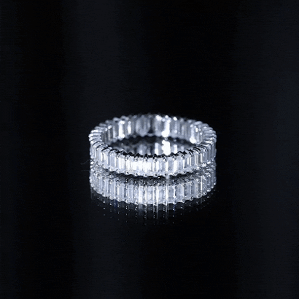 Baguette Cut Moissanite Eternity Ring in Shared Prong Setting D-VS1 - Rosec Jewels