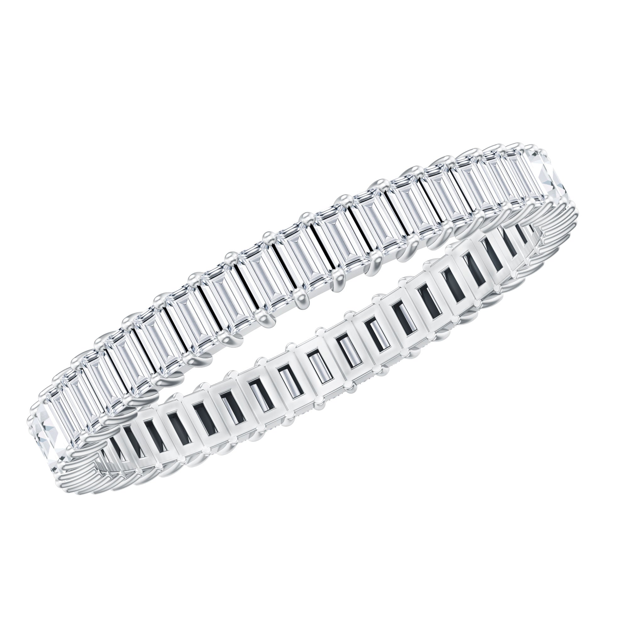 Baguette Cut Moissanite Eternity Ring in Shared Prong Setting D-VS1 - Rosec Jewels