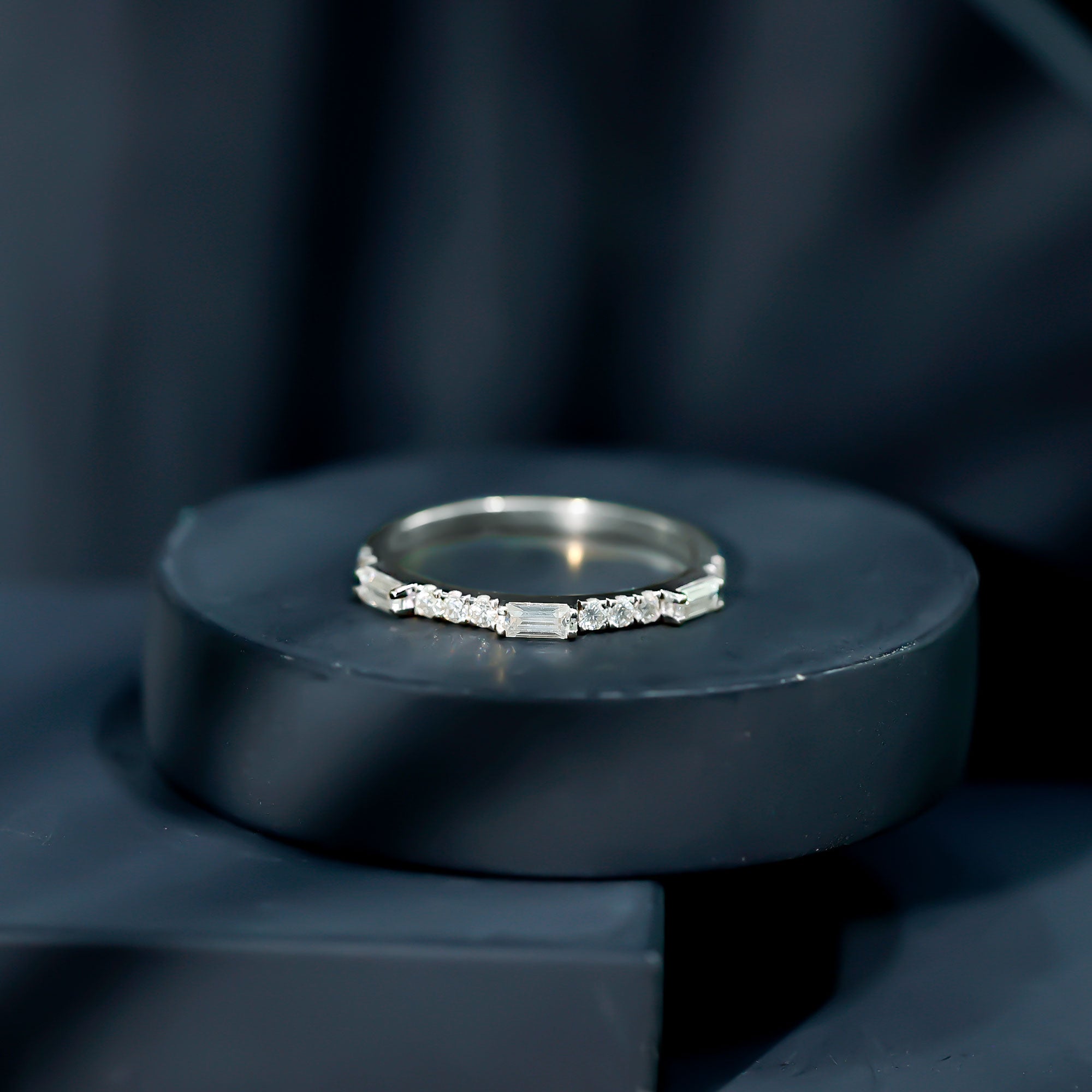 Baguette Moissanite Minimalist Stackable Eternity Ring D-VS1 - Rosec Jewels
