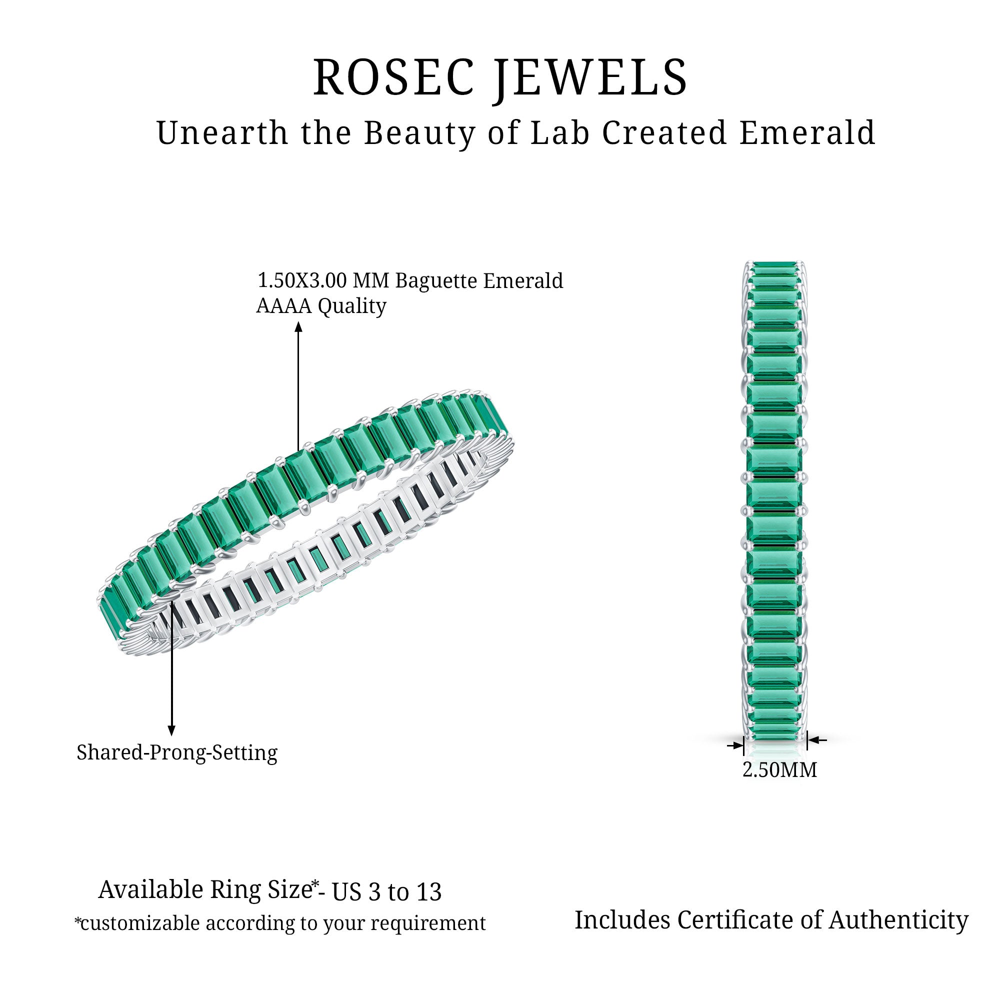 Lab Grown Emerald Baguette Eternity Band AAAA - Rosec Jewels