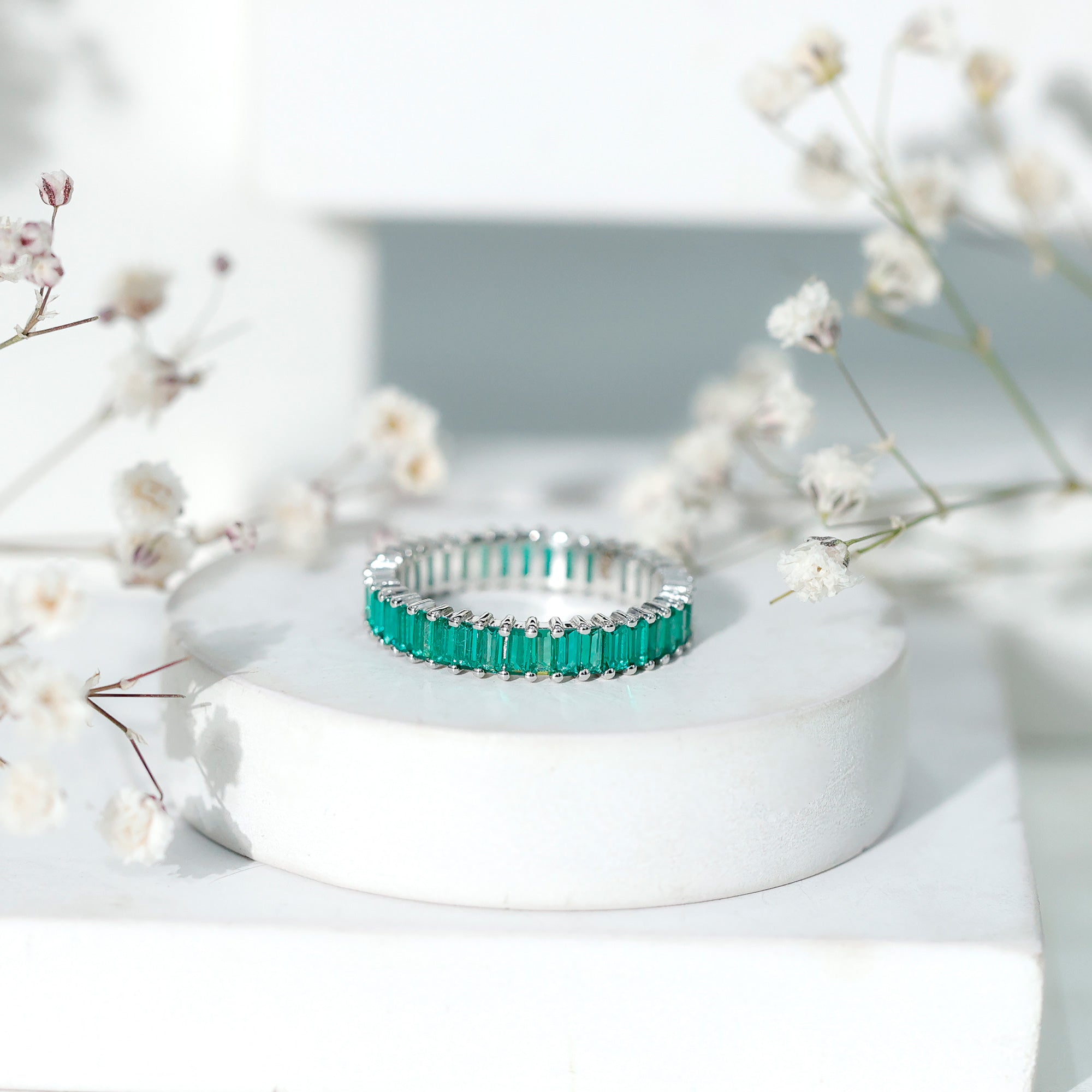 Lab Grown Emerald Baguette Eternity Band AAAA - Rosec Jewels