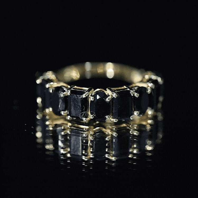 Oval and Emerald Cut Black Onyx Half Eternity Wedding Band AAA - Rosec Jewels
