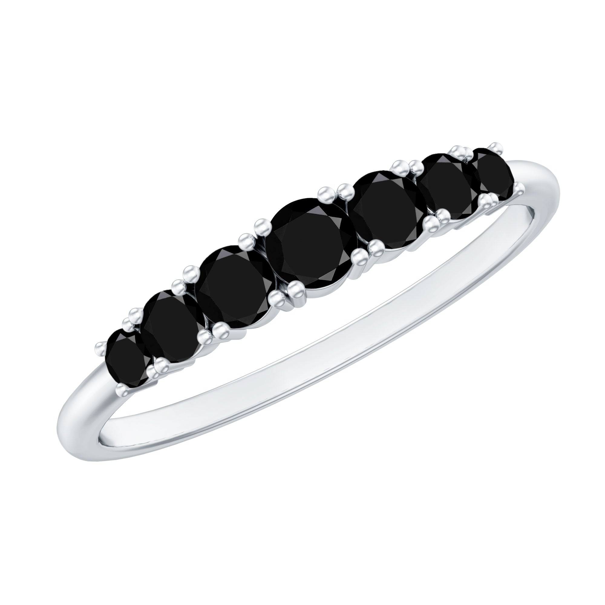 Round Cut Graduated Black Onyx Half Eternity Ring AAA - Rosec Jewels