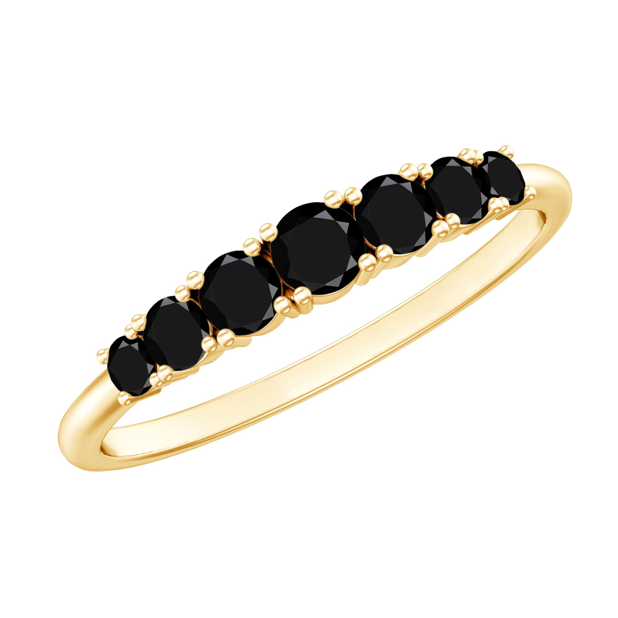 Round Cut Graduated Black Onyx Half Eternity Ring AAA - Rosec Jewels