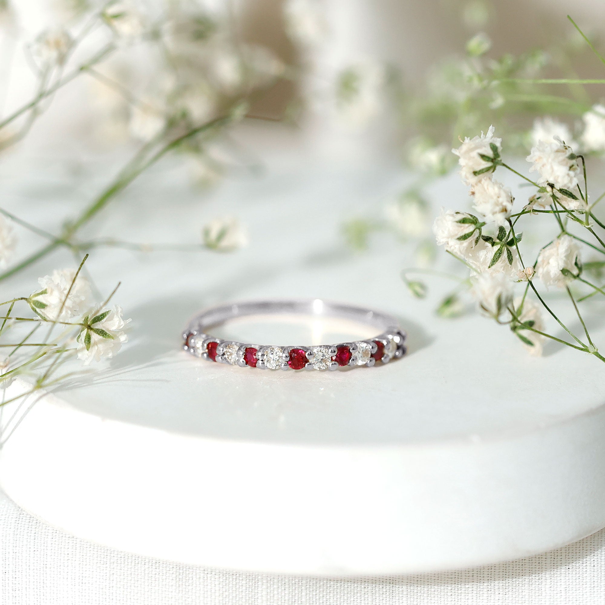 Natural Ruby Diamond Stackable Eternity Ring AAA - Rosec Jewels