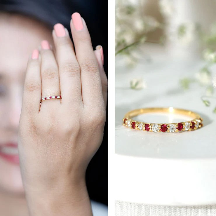 Natural Ruby Diamond Stackable Eternity Ring AAA - Rosec Jewels