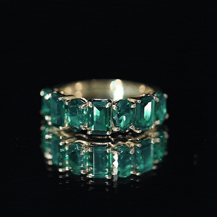 Certified Lab Grown Emerald Wedding Anniversary Band AAAA - Rosec Jewels