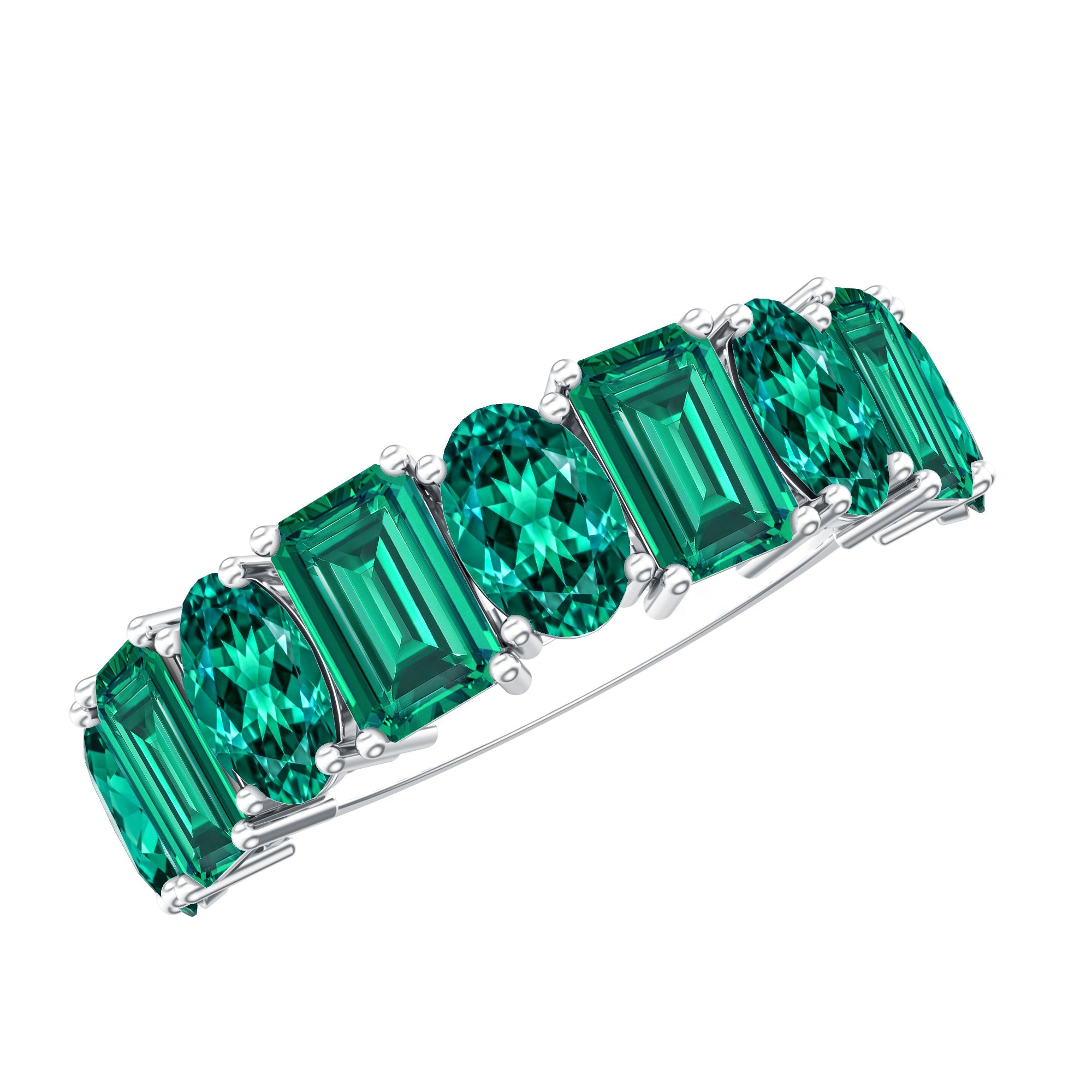 Certified Lab Grown Emerald Wedding Anniversary Band AAAA - Rosec Jewels