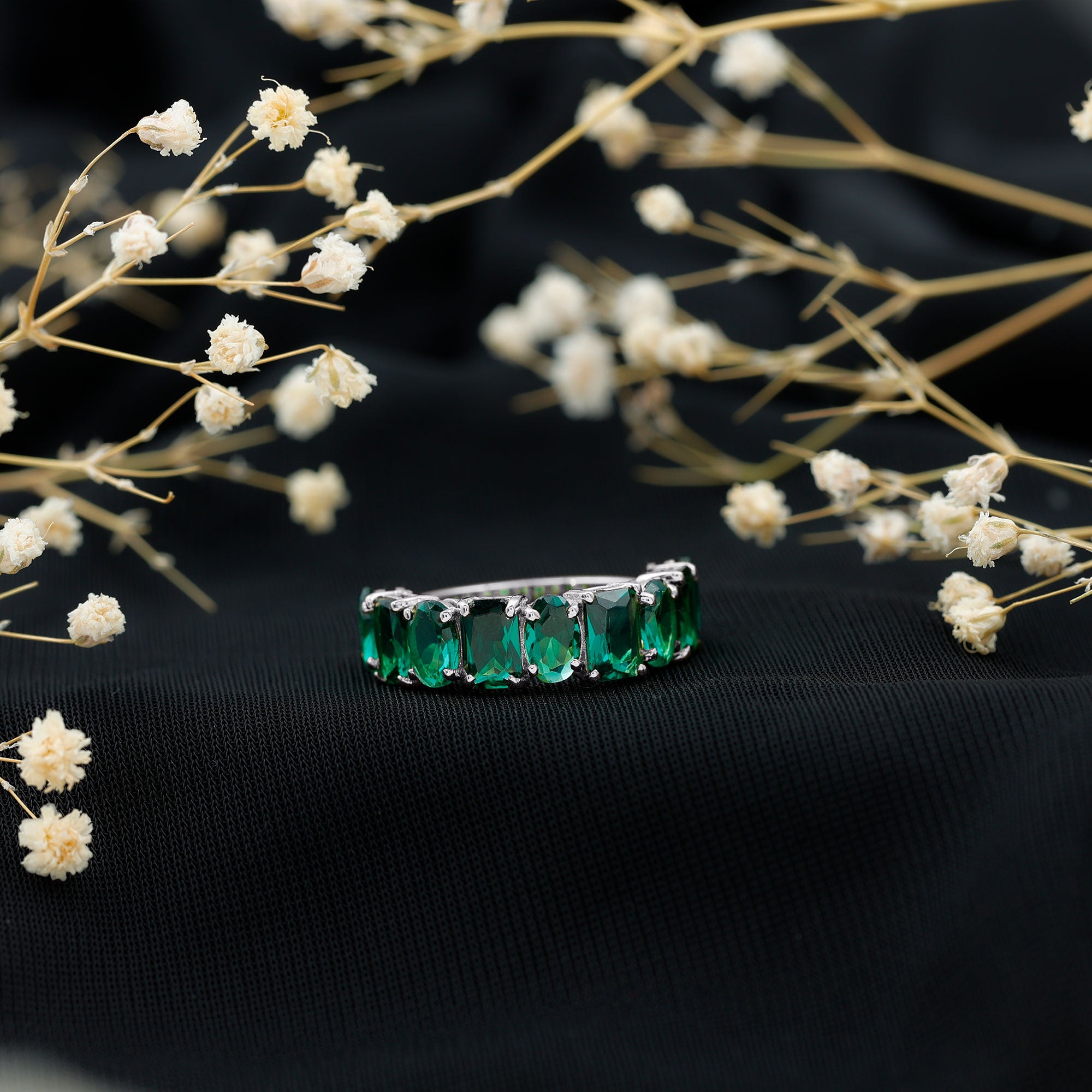 Certified Lab Grown Emerald Wedding Anniversary Band AAAA - Rosec Jewels