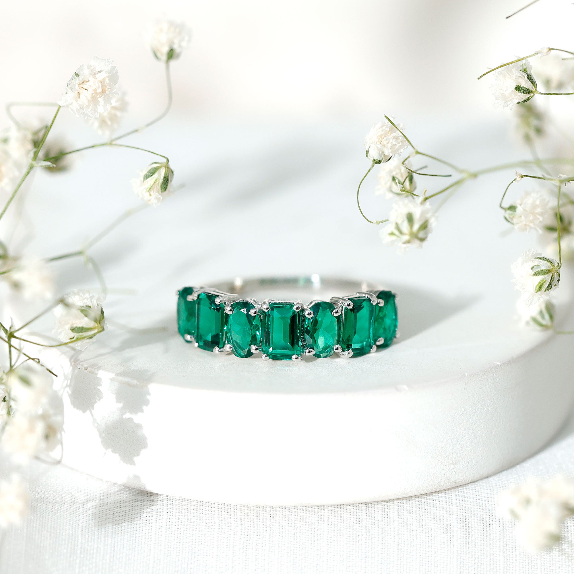Certified Lab Grown Emerald Wedding Anniversary Band AAAA - Rosec Jewels