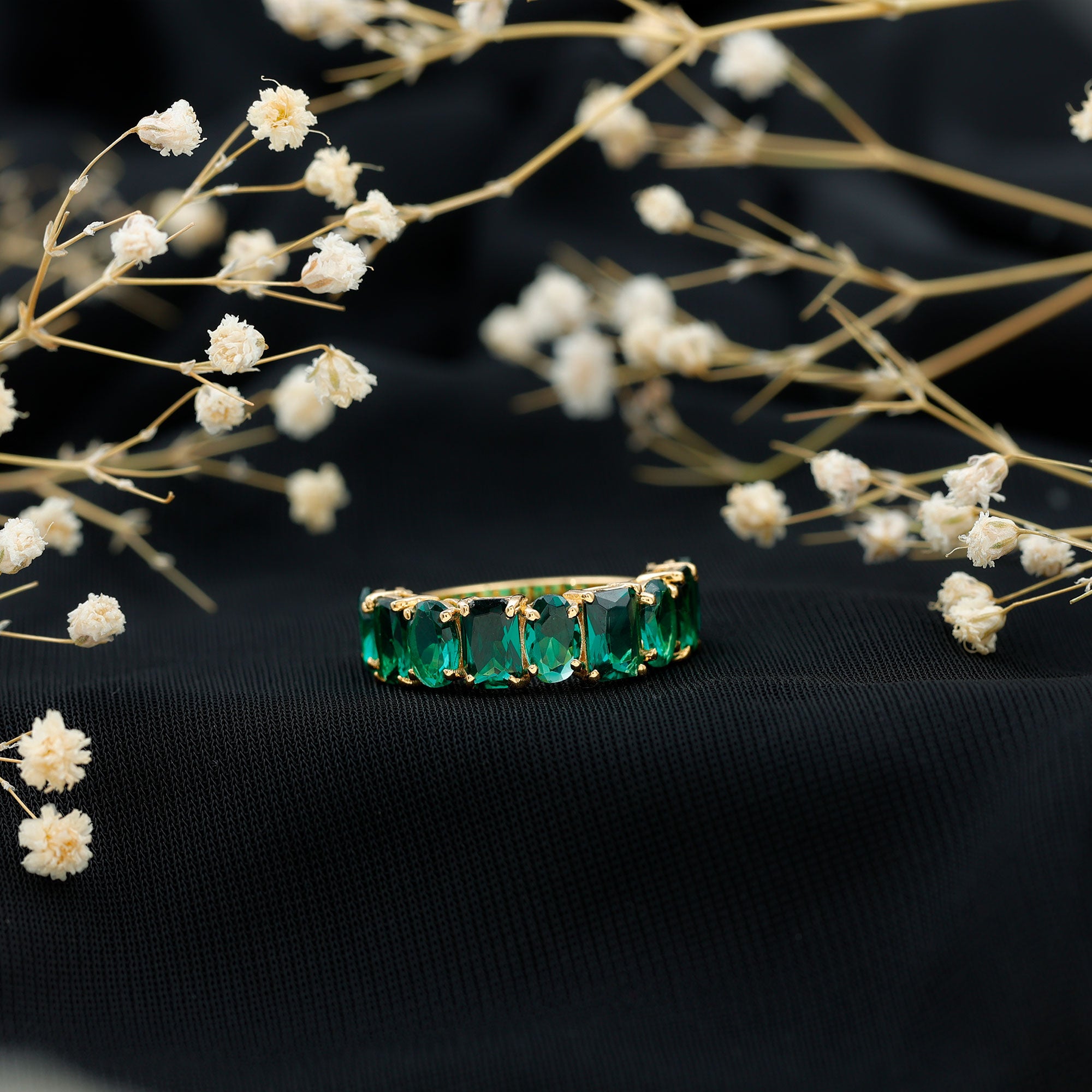 Certified Lab Grown Emerald Wedding Anniversary Band AAAA - Rosec Jewels