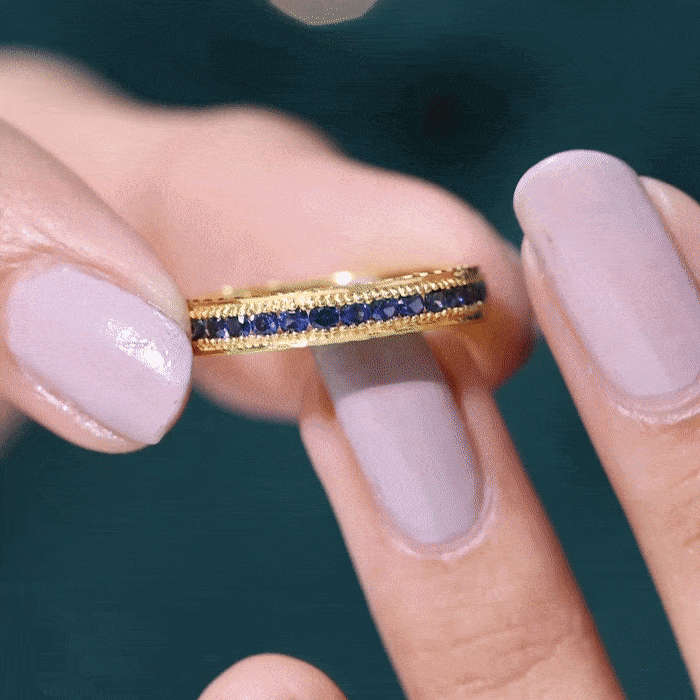 Certified Lab Created Blue Sapphire Full Eternity Ring in Channel Setting AAAA - Rosec Jewels