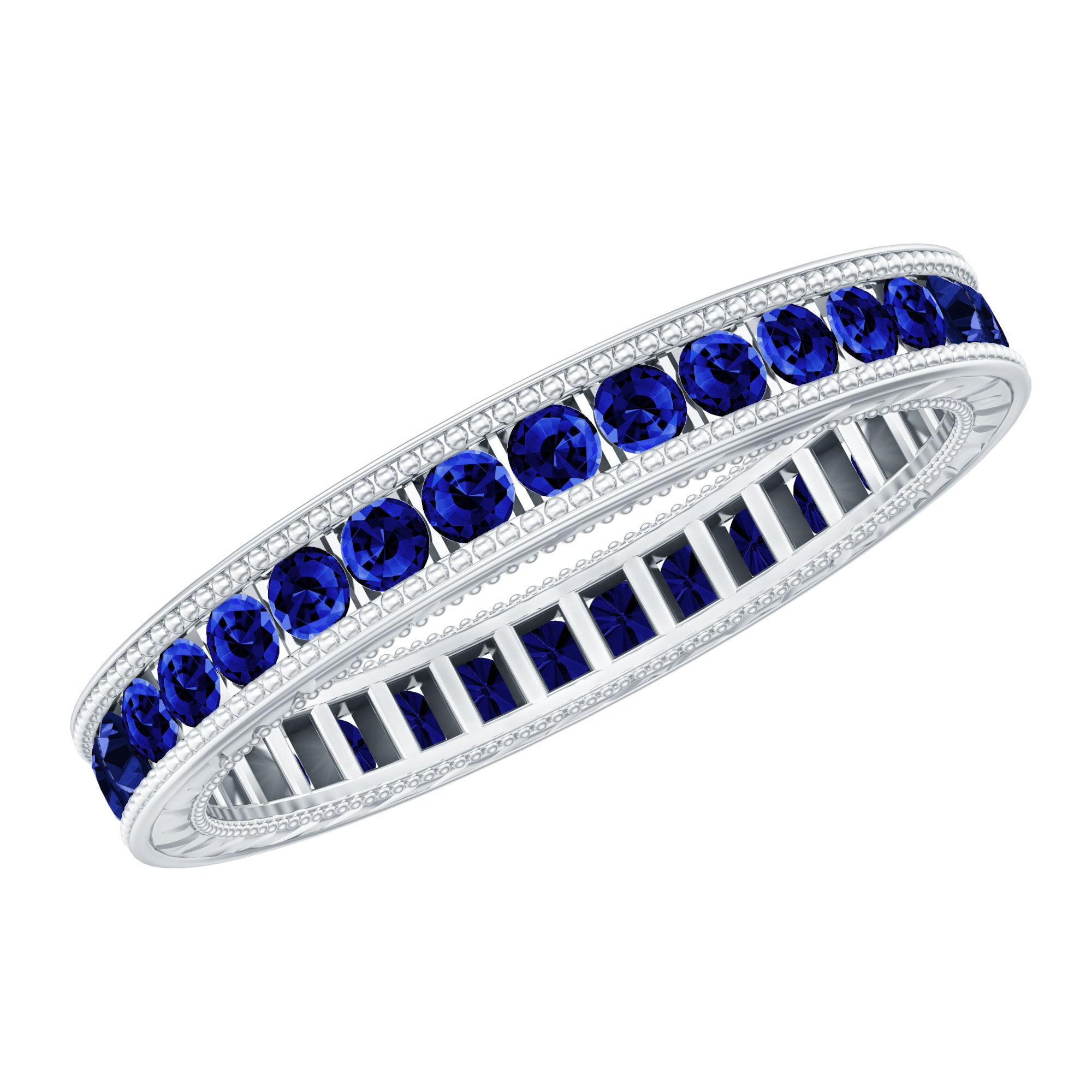 Certified Lab Created Blue Sapphire Full Eternity Ring in Channel Setting AAAA - Rosec Jewels