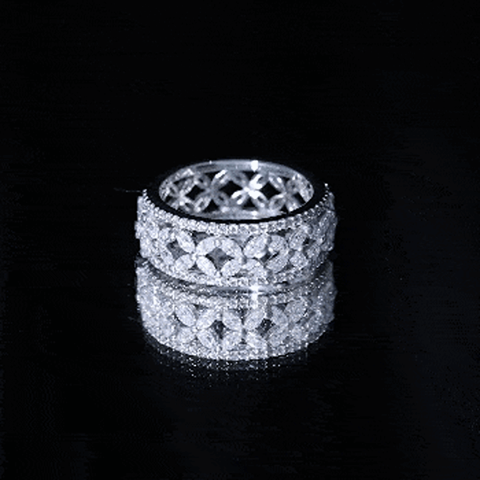 Certified Moissanite Flower Wedding Band for Women D-VS1 - Rosec Jewels