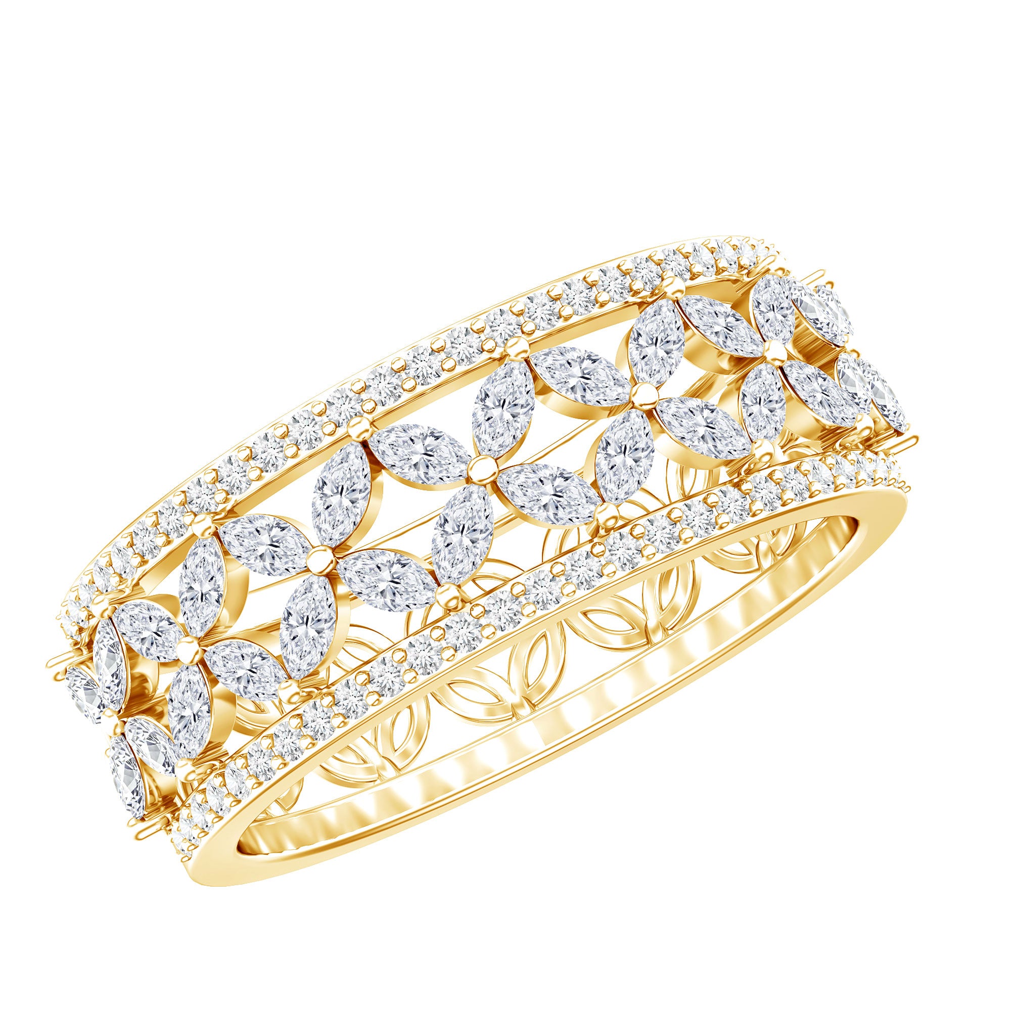 Certified Moissanite Flower Wedding Band for Women D-VS1 - Rosec Jewels