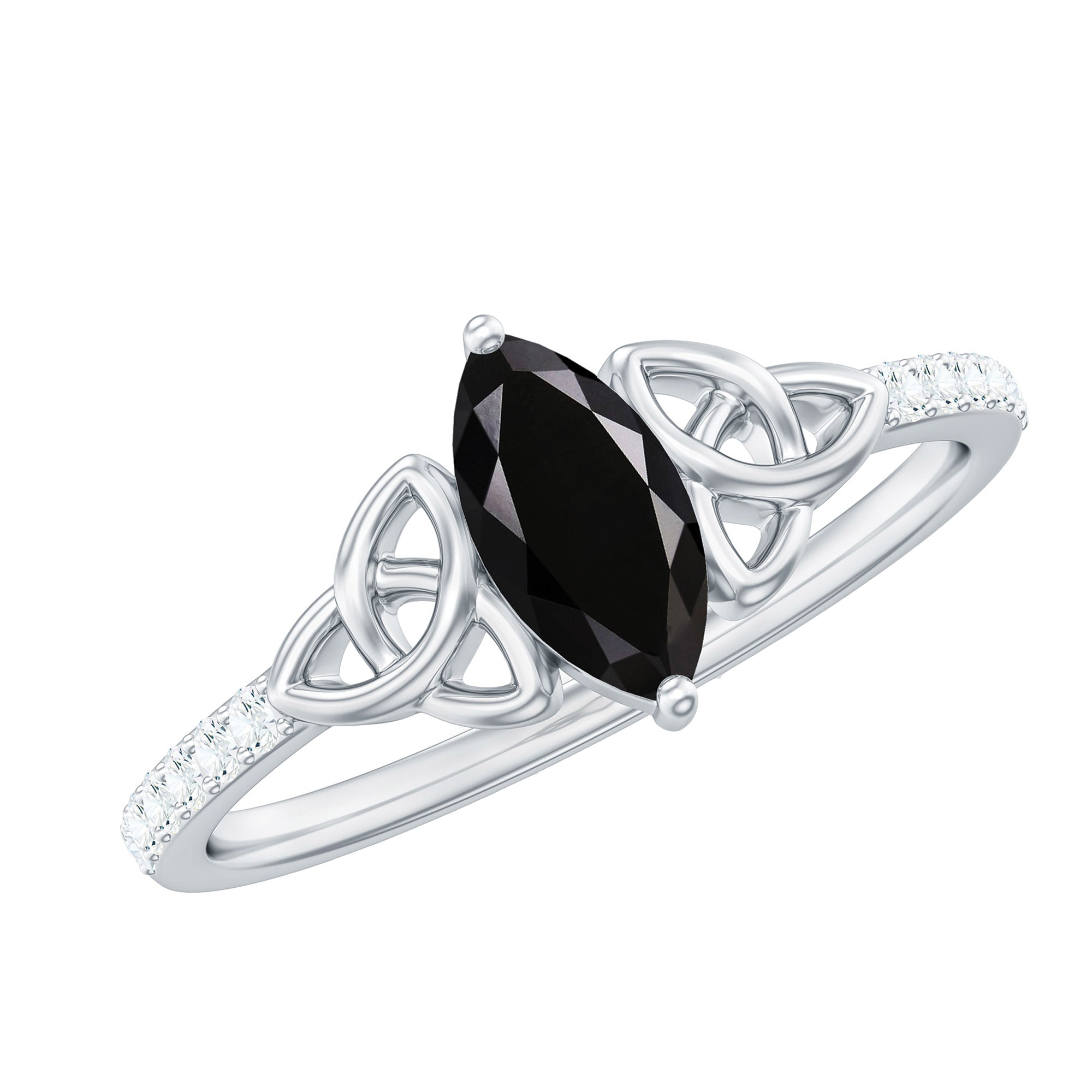 Genuine Black Onyx and Diamond Celtic Design Engagement Ring
