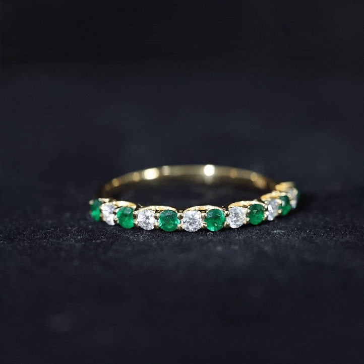 Trellis Set Round Emerald and Diamond Half Eternity Ring AAA - Rosec Jewels