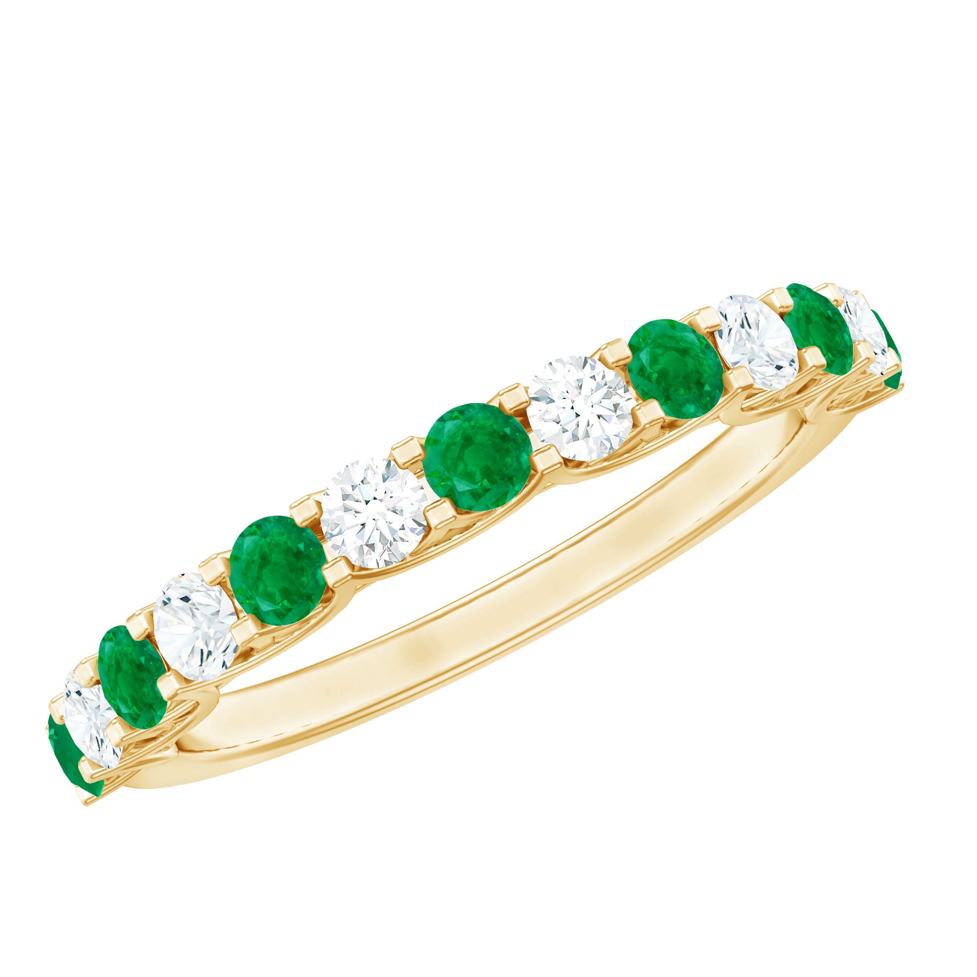Trellis Set Round Emerald and Diamond Half Eternity Ring AAA - Rosec Jewels