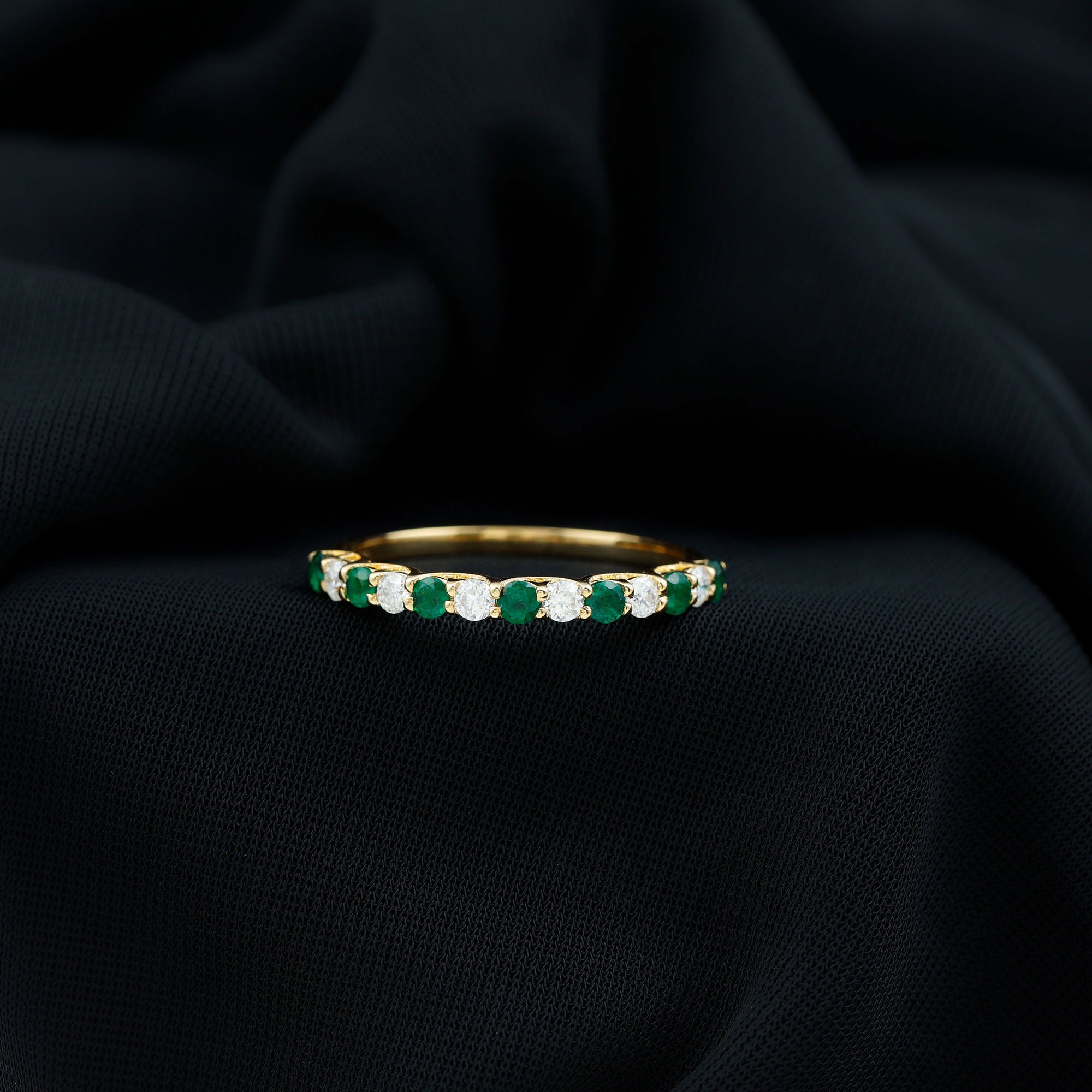 Trellis Set Round Emerald and Diamond Half Eternity Ring AAA - Rosec Jewels