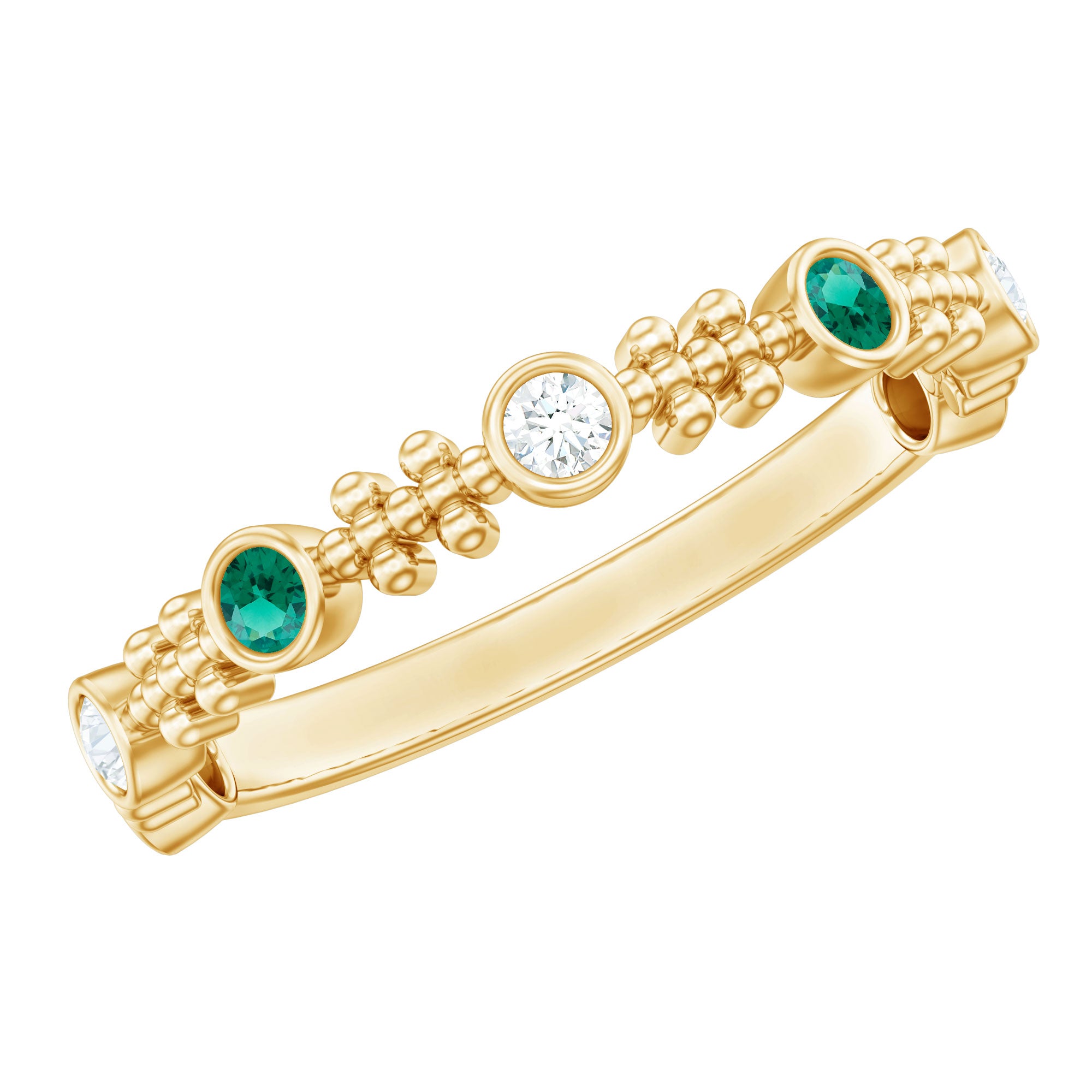 Lab Grown Emerald Diamond Half Eternity Ring with Beaded Detailing AAAA - Rosec Jewels